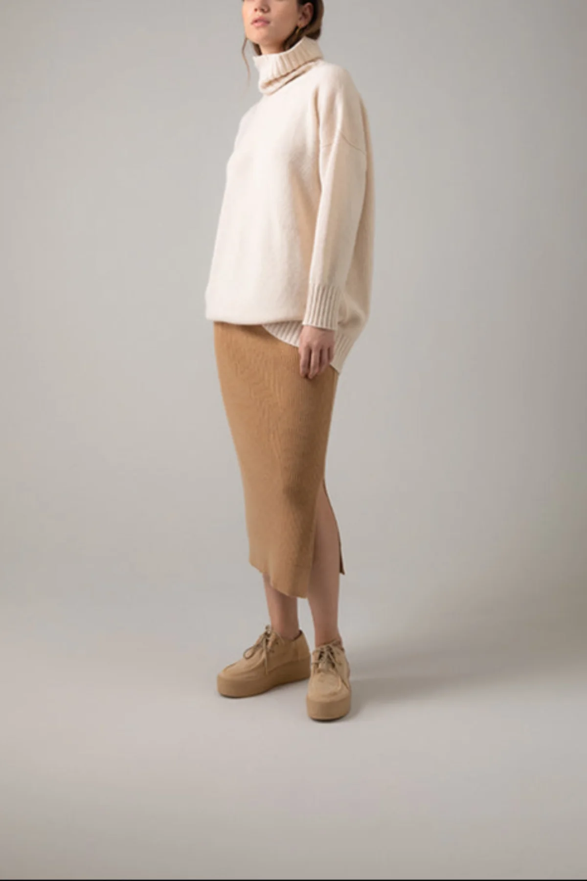 Camel Ribbed Cashmere Tube Skirt - Image 2