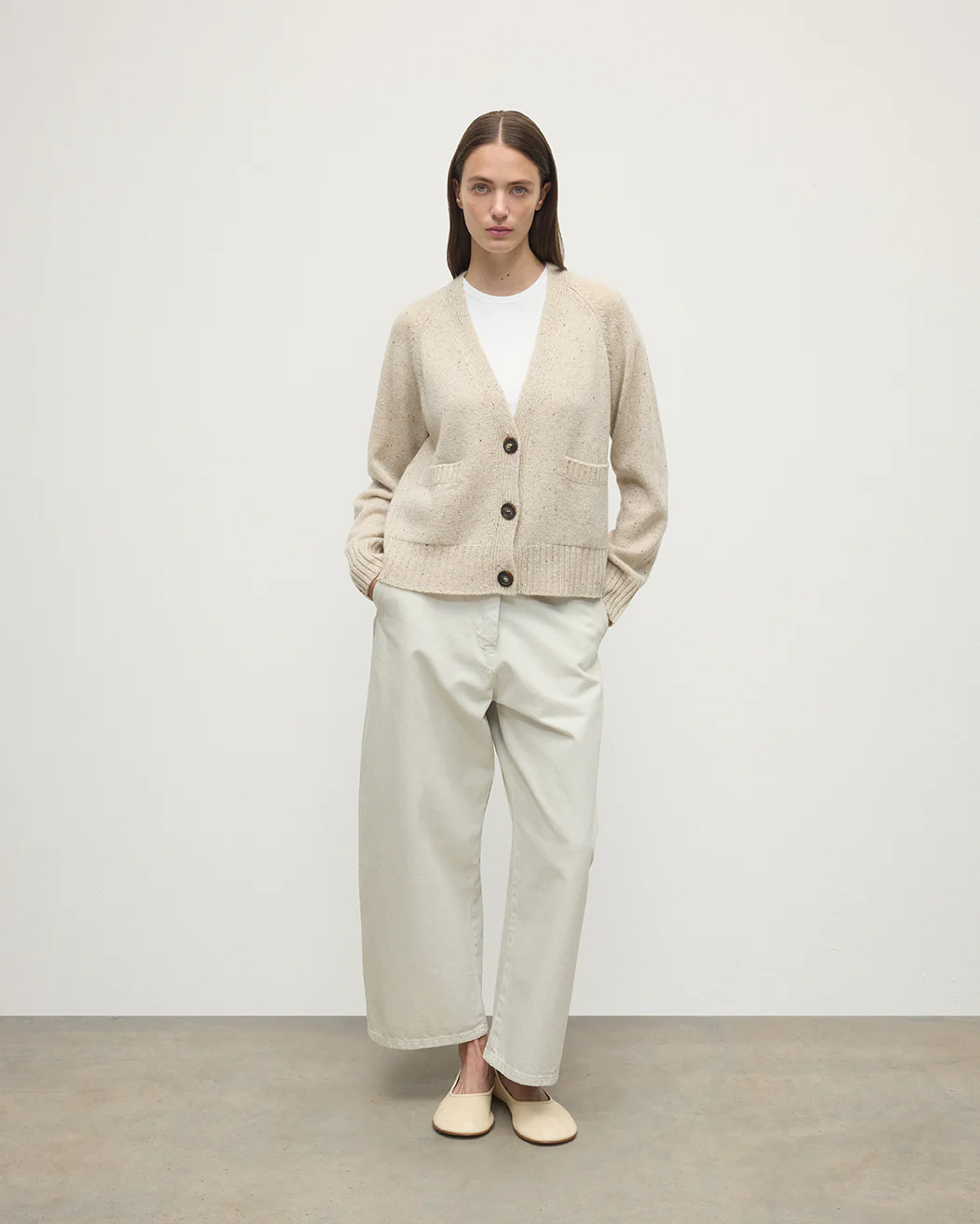 Donegal Cashmere Cream V Neck Cardigan