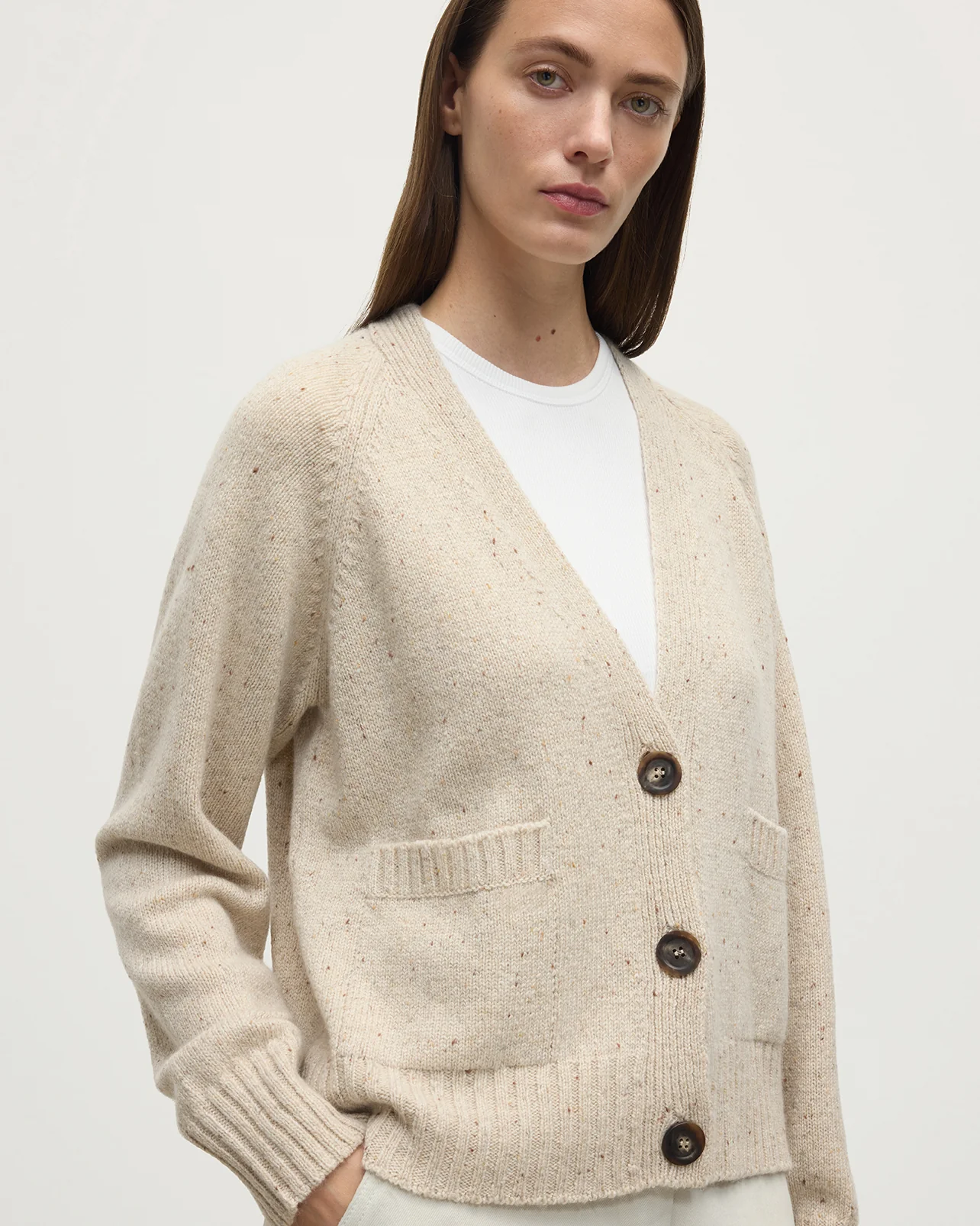 Donegal Cashmere Cream V Neck Cardigan - Image 5