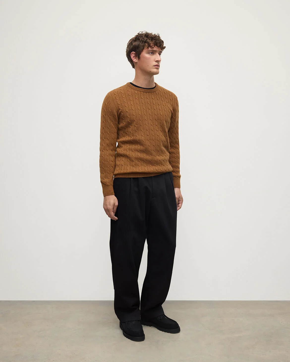 Cable Knit Dark Camel Cashmere Jumper - Image 3