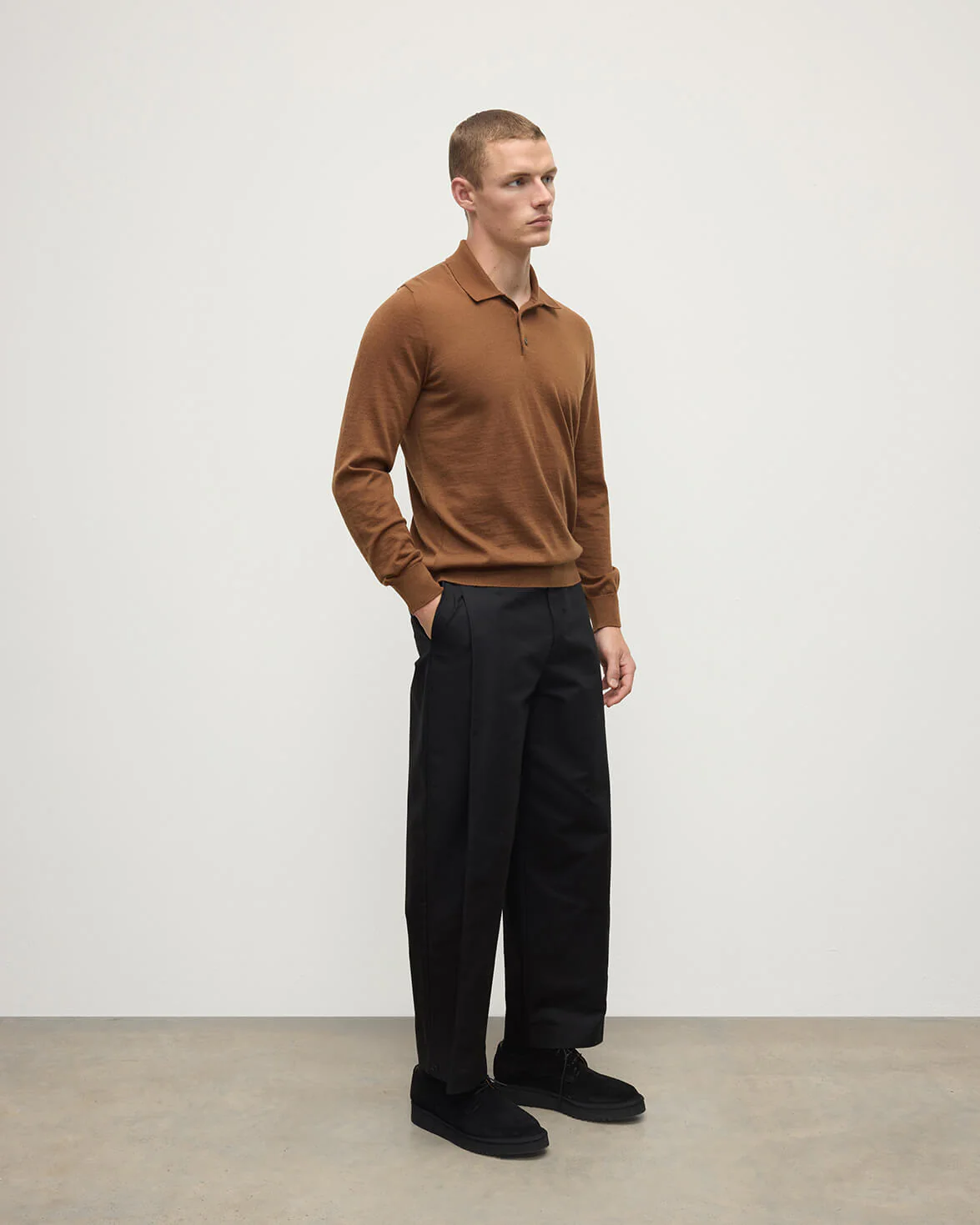 Dark Camel Superfine Cashmere Polo Shirt - Image 3