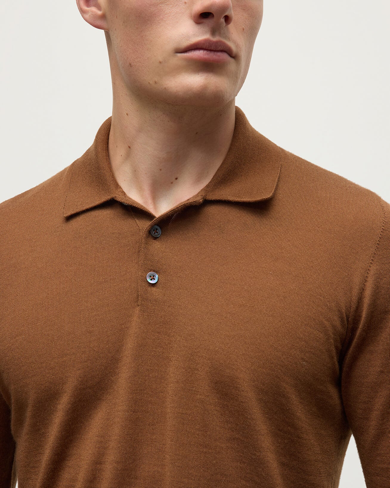 Dark Camel Superfine Cashmere Polo Shirt - Image 5