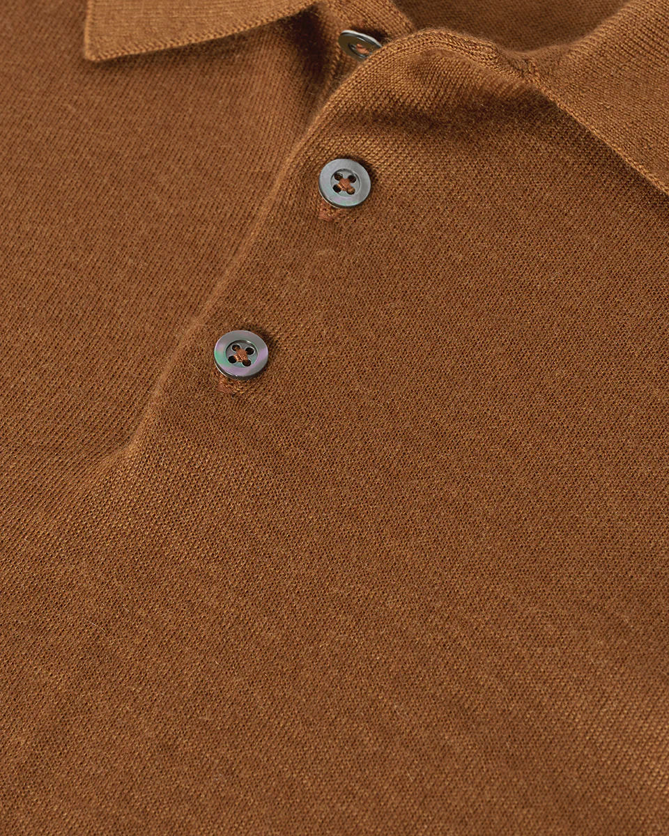 Dark Camel Superfine Cashmere Polo Shirt - Image 6