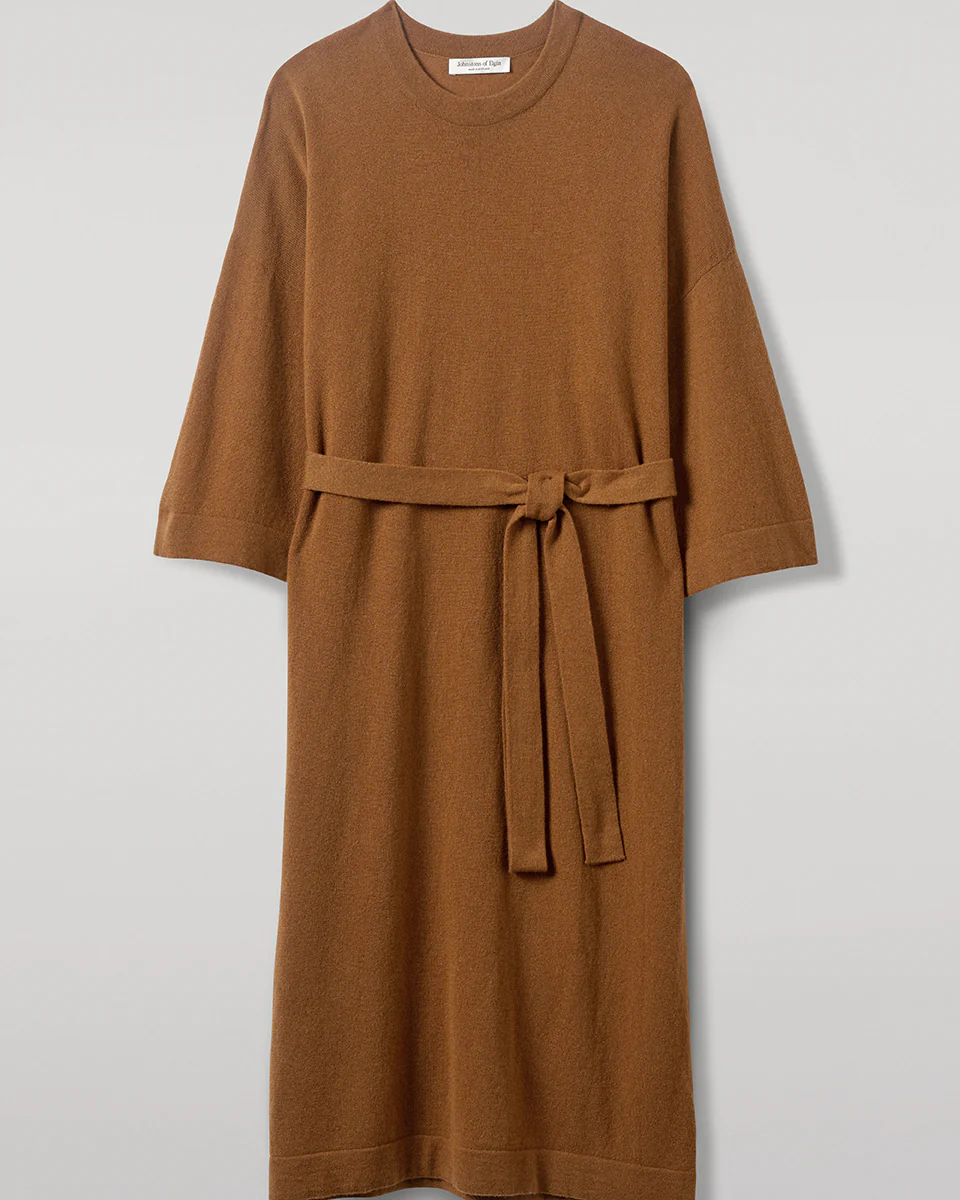 Tie-Waist Cashmere Dark Camel Jumper Dress - Image 2