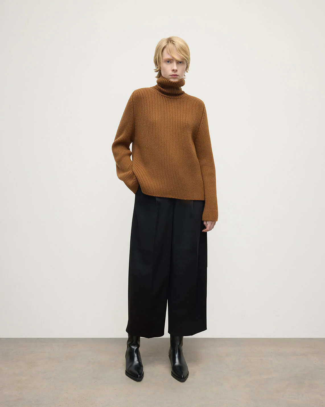 Roll-Collar Dark Camel Cashmere Jumper
