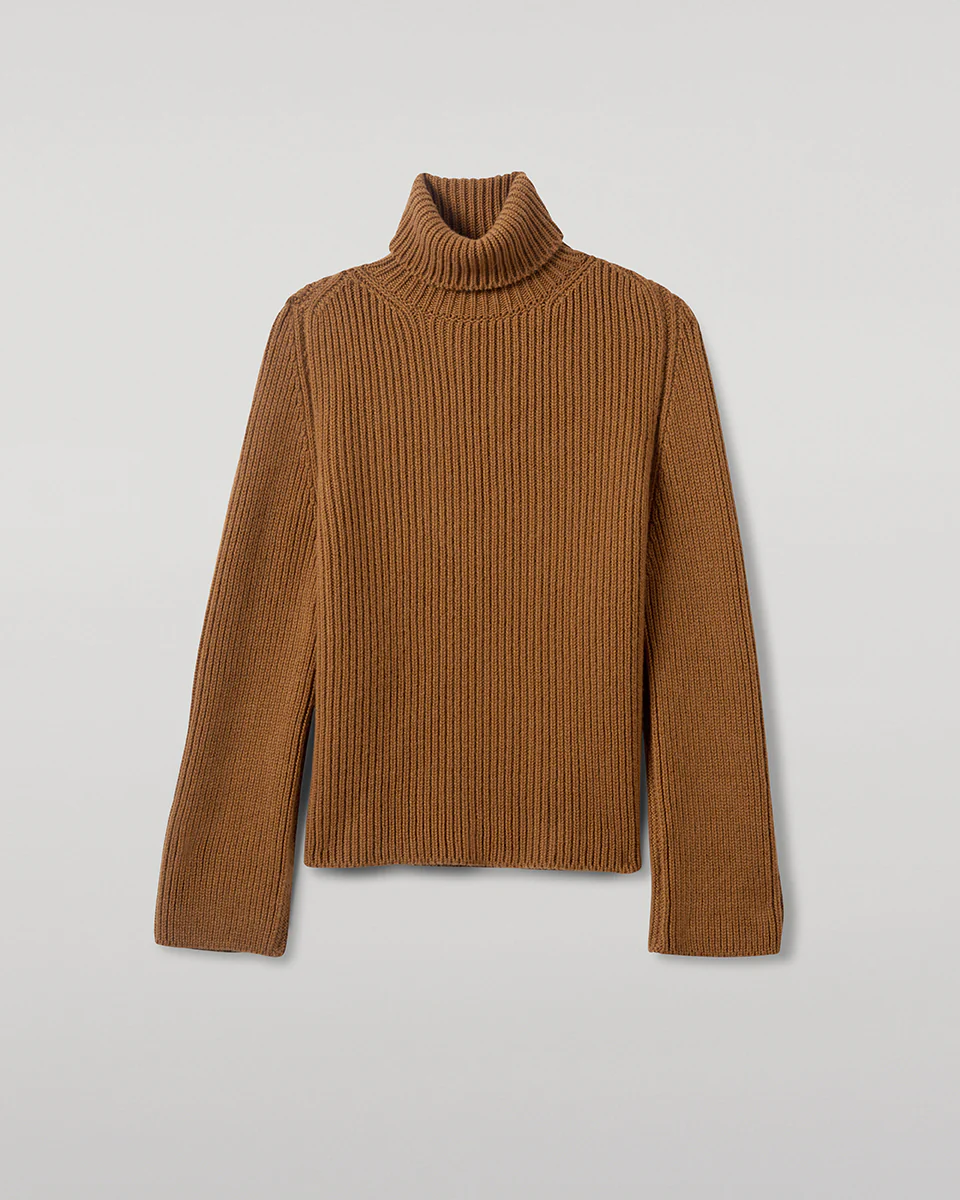 Roll-Collar Dark Camel Cashmere Jumper - Image 2