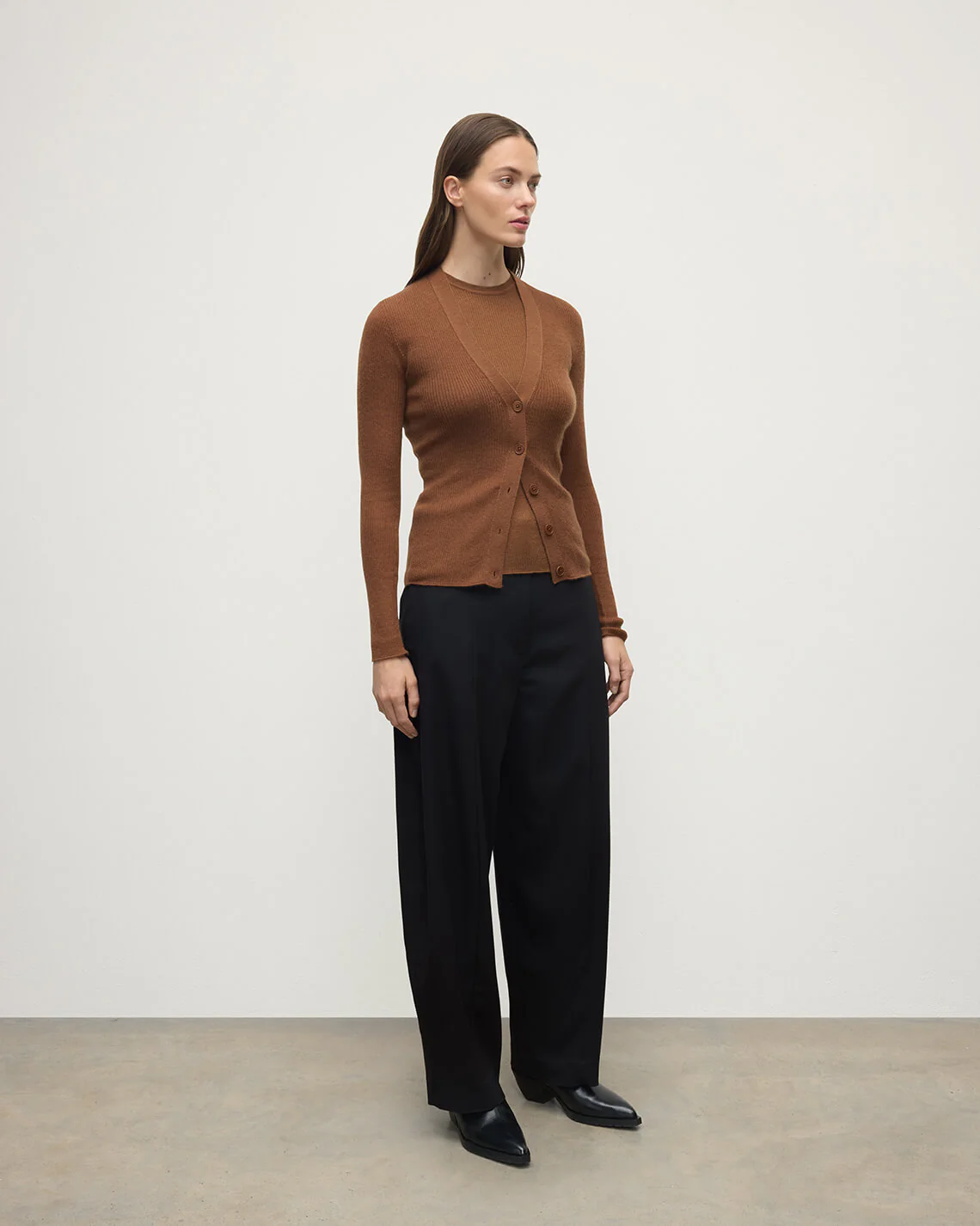 Superfine Cashmere Dark Camel Cardigan - Image 3