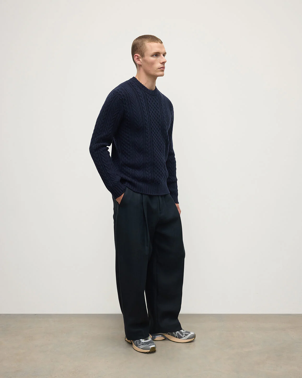 Aran Cable Dark Navy Cashmere Jumper - Image 3