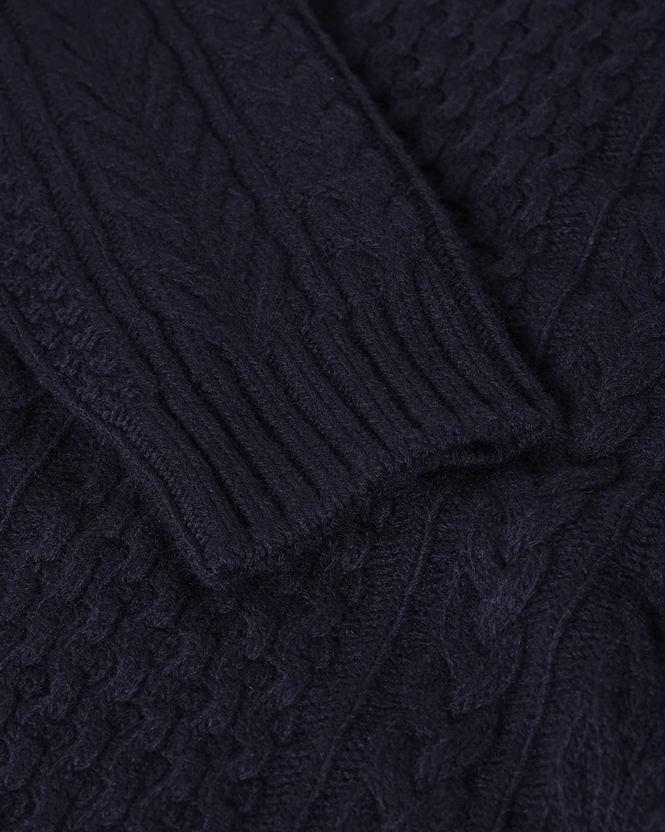 Aran Cable Dark Navy Cashmere Jumper - Image 6