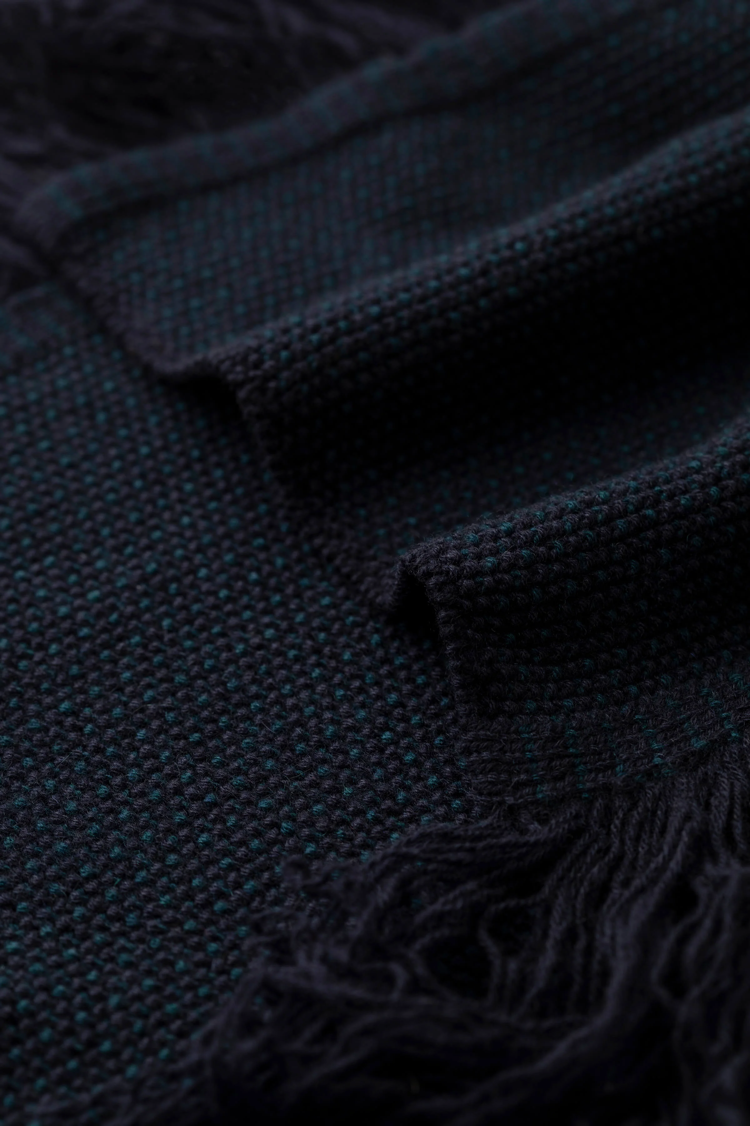 Fringed Cashmere Dark Navy Scarf - Image 2