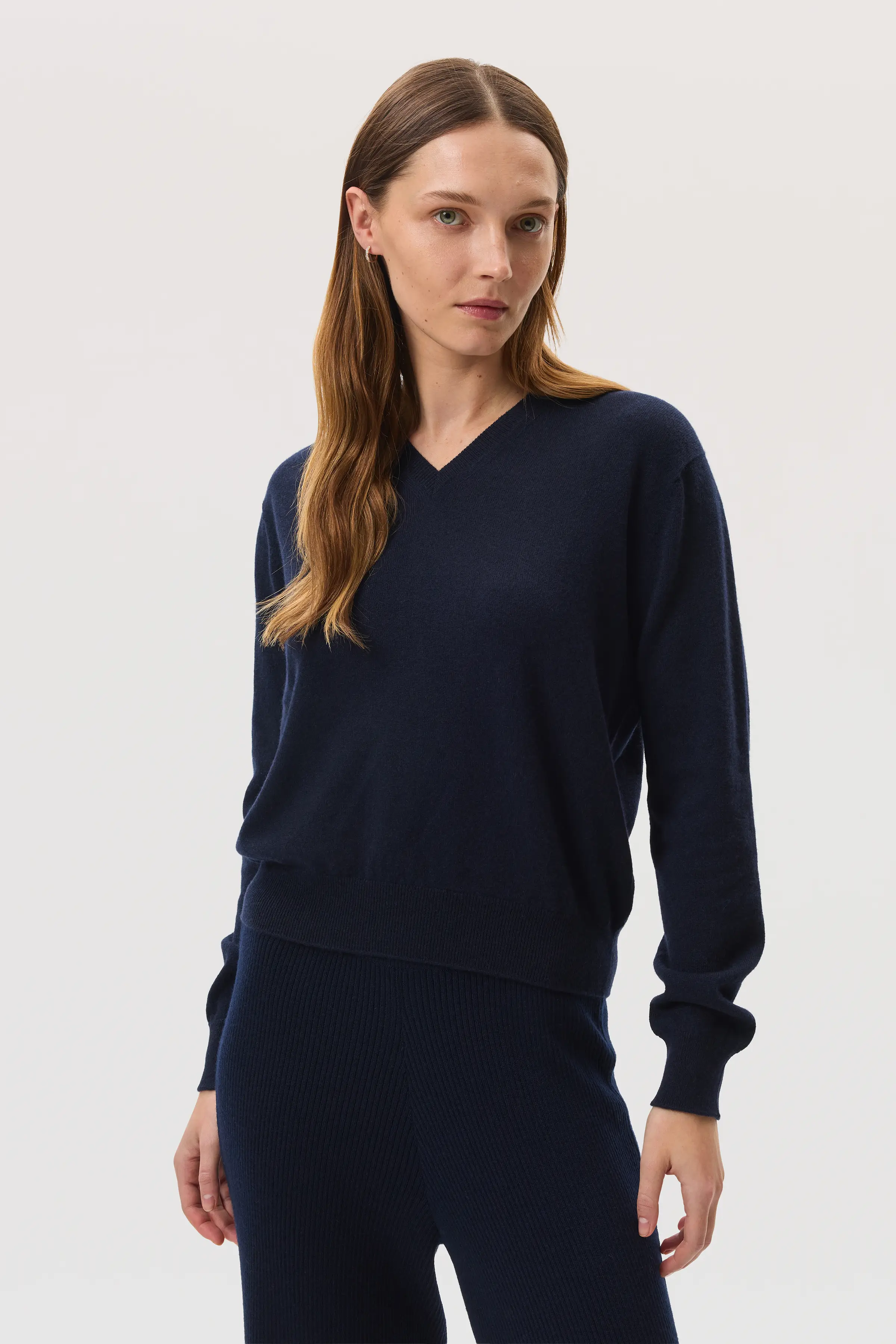 Classic Navy Cashmere V Neck Jumper - Image 2