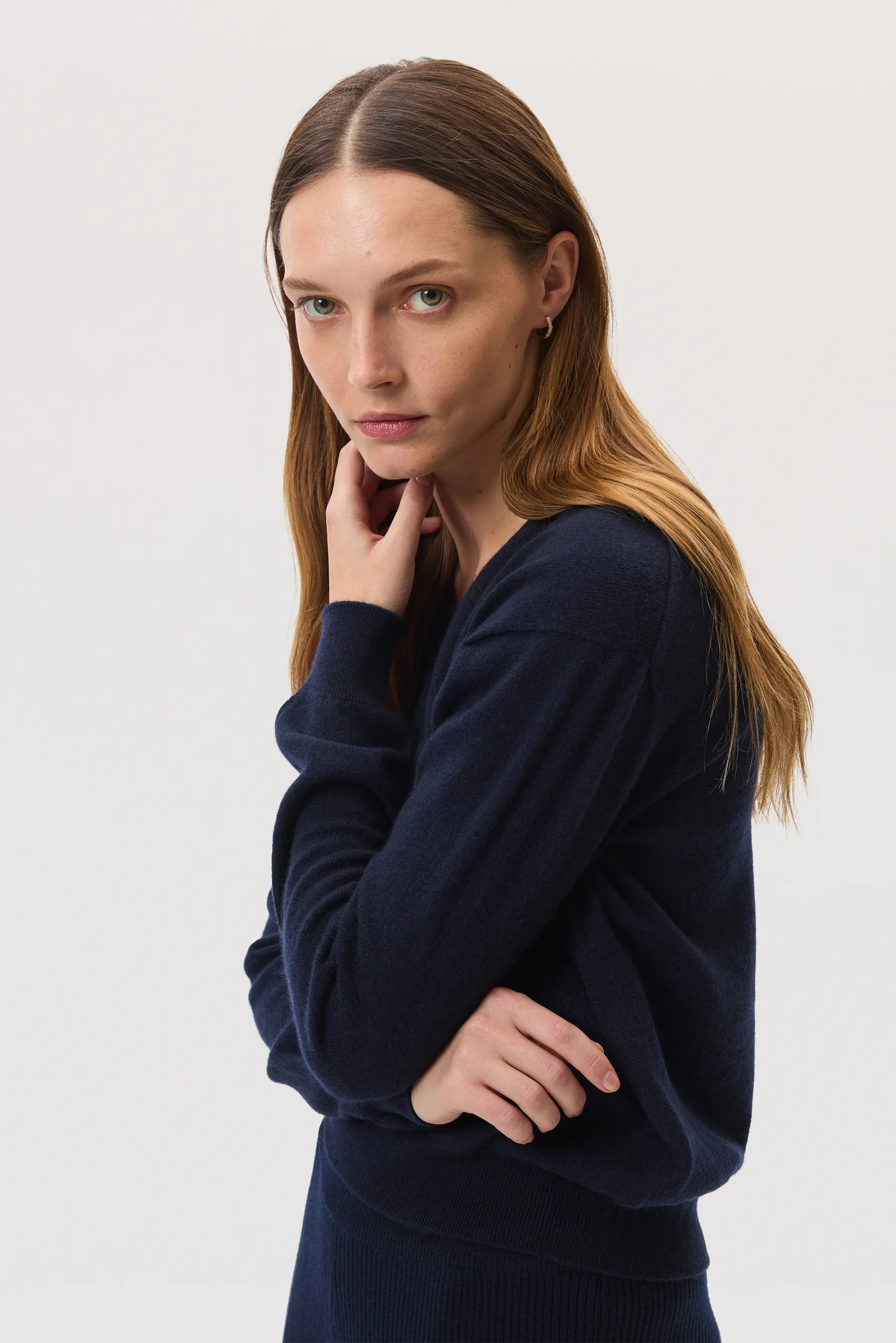 Classic Navy Cashmere V Neck Jumper - Image 3