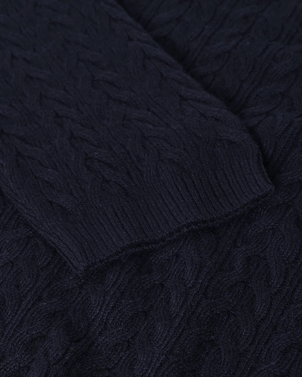 Cable Knit Dark Navy Cashmere Jumper - Image 6