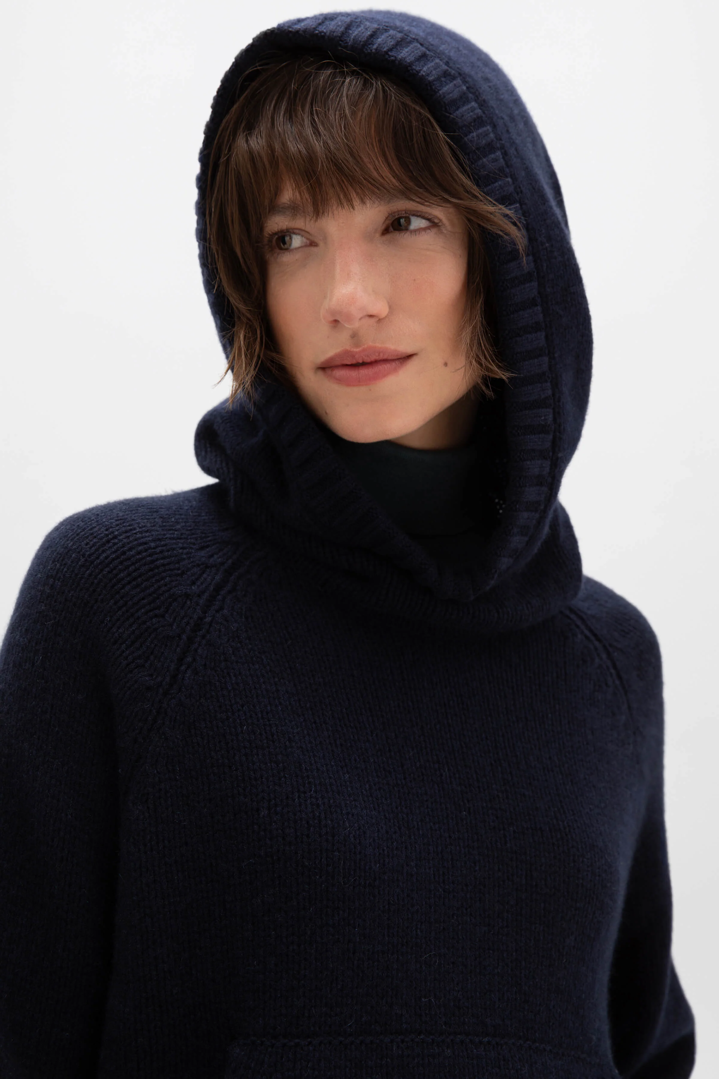 Oversized Dark Navy Cashmere Hoodie - Image 3