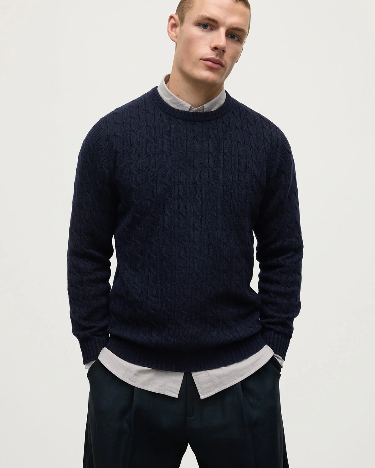 Cable Knit Dark Navy Cashmere Jumper - Image 5