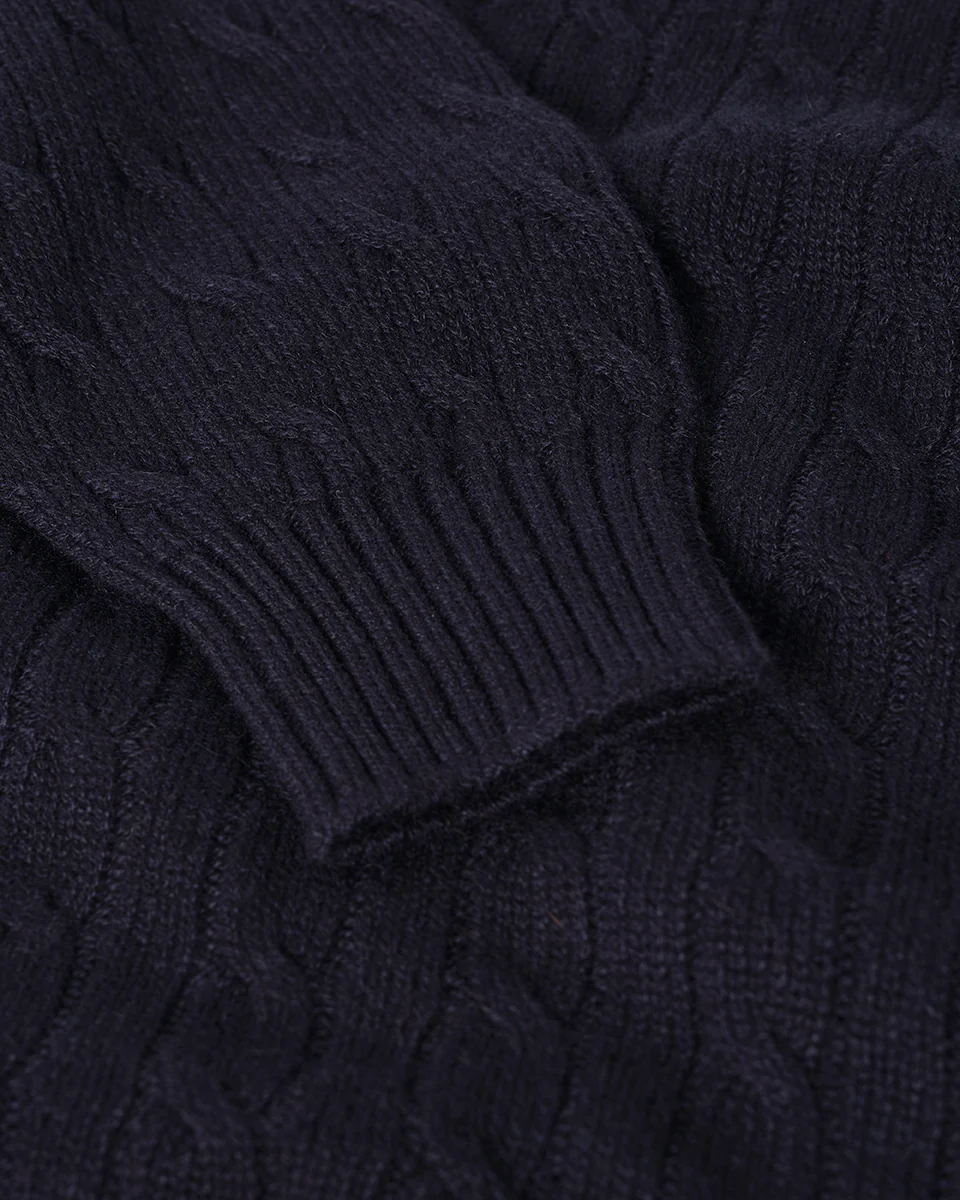 Cable Knit Dark Navy Cashmere Jumper - Image 6