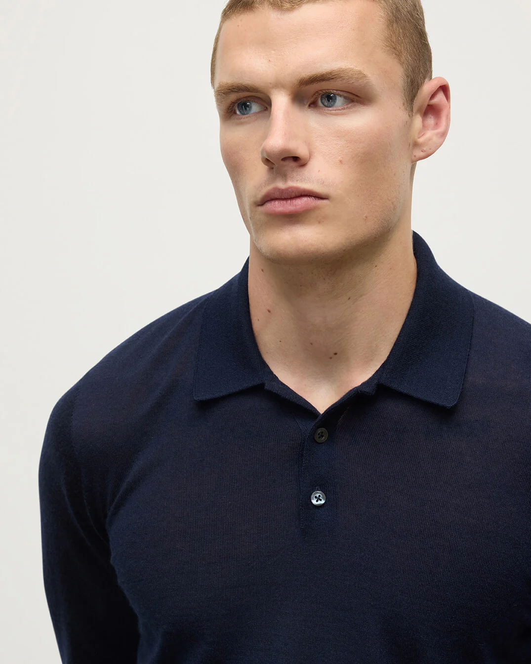 Fin Dark Navy Superfine Cashmere Polo Shirt - Image 5