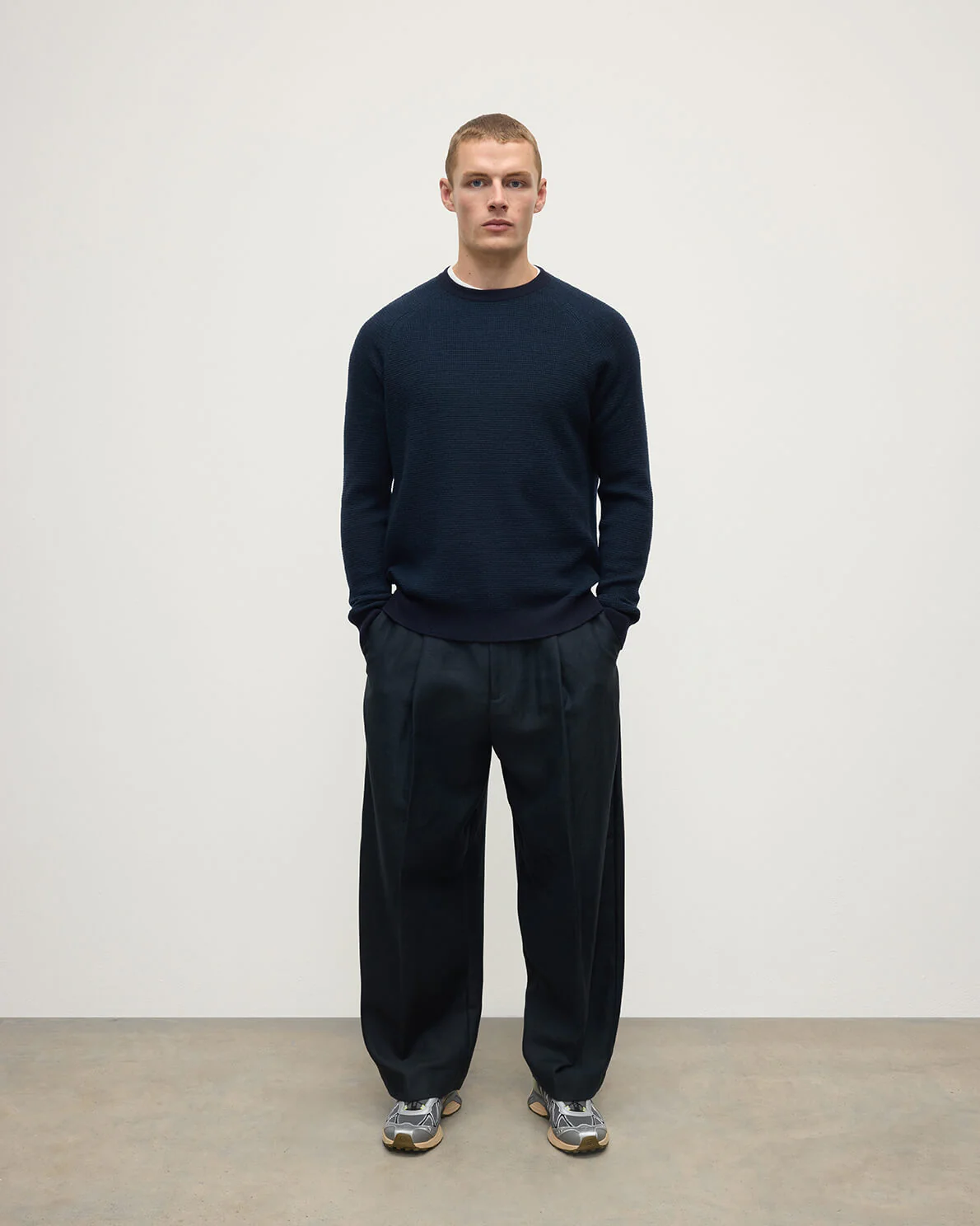Waffle Stitch Dark Navy Cashmere Jumper