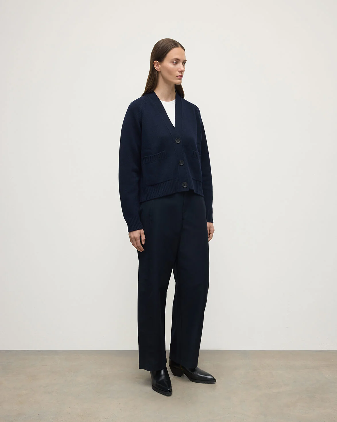 Relaxed Fit Dark Navy Cashmere Cardigan - Image 3