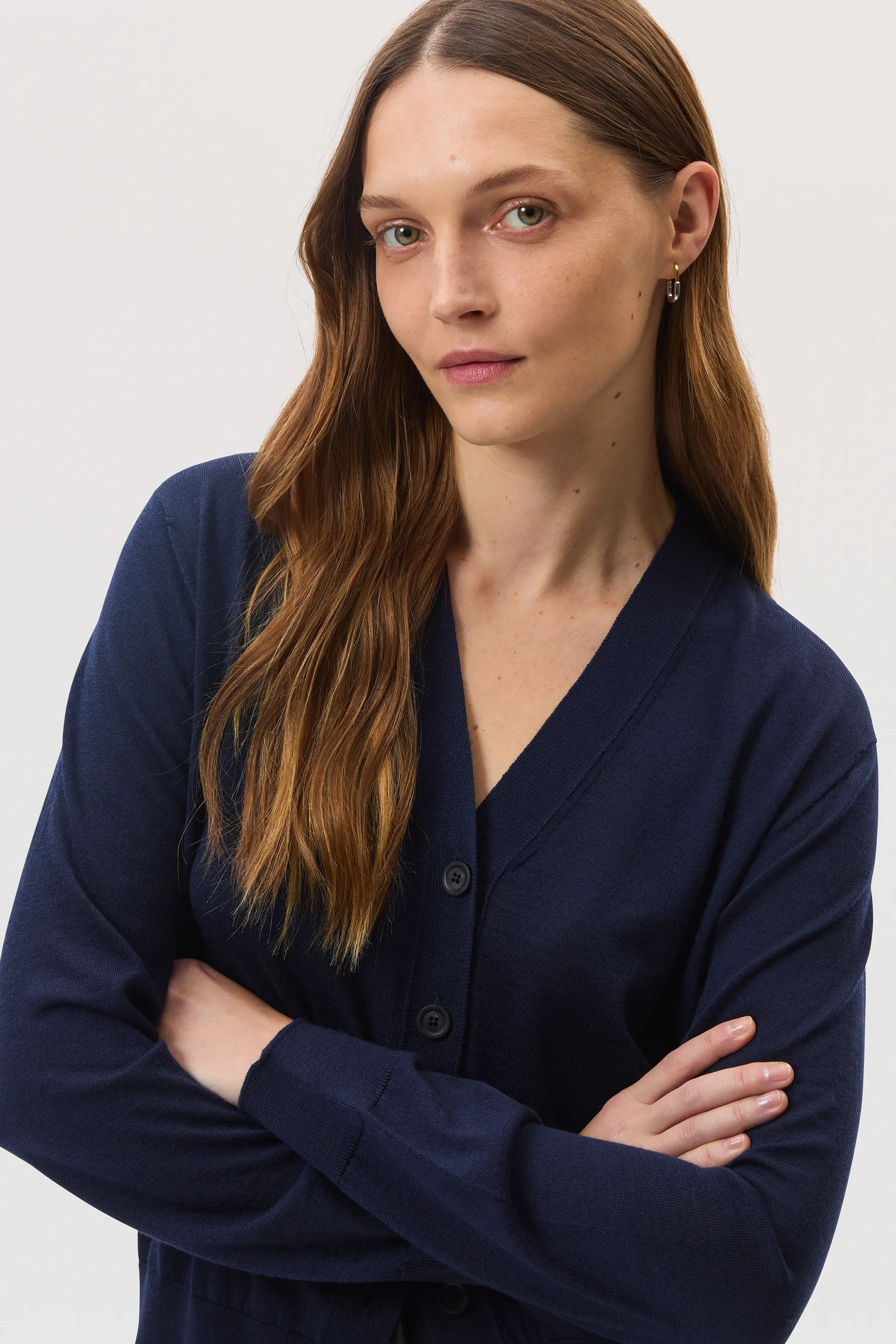 Superfine Merino Wool Dark Navy Cardigan - Image 2