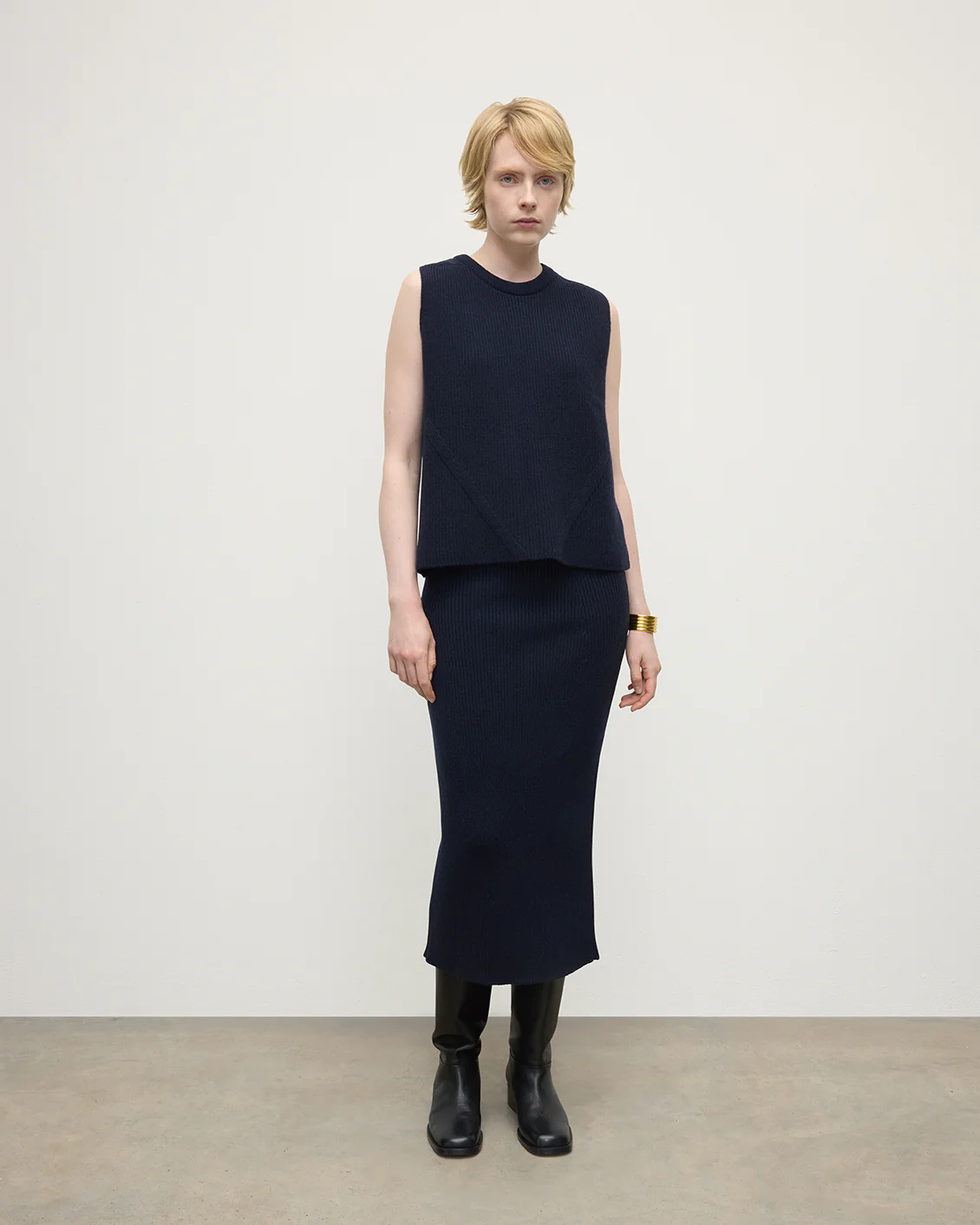 Cashmere Dark Navy Midi Skirt