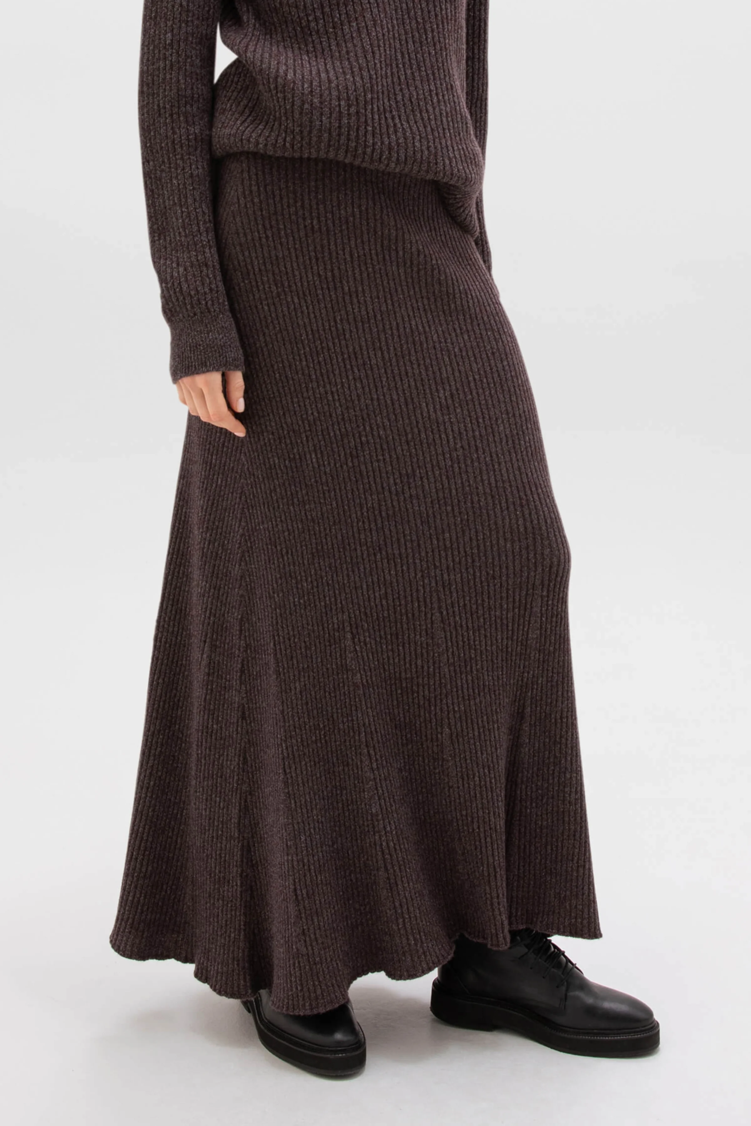 Ribbed Brown Marl Cashmere Skirt