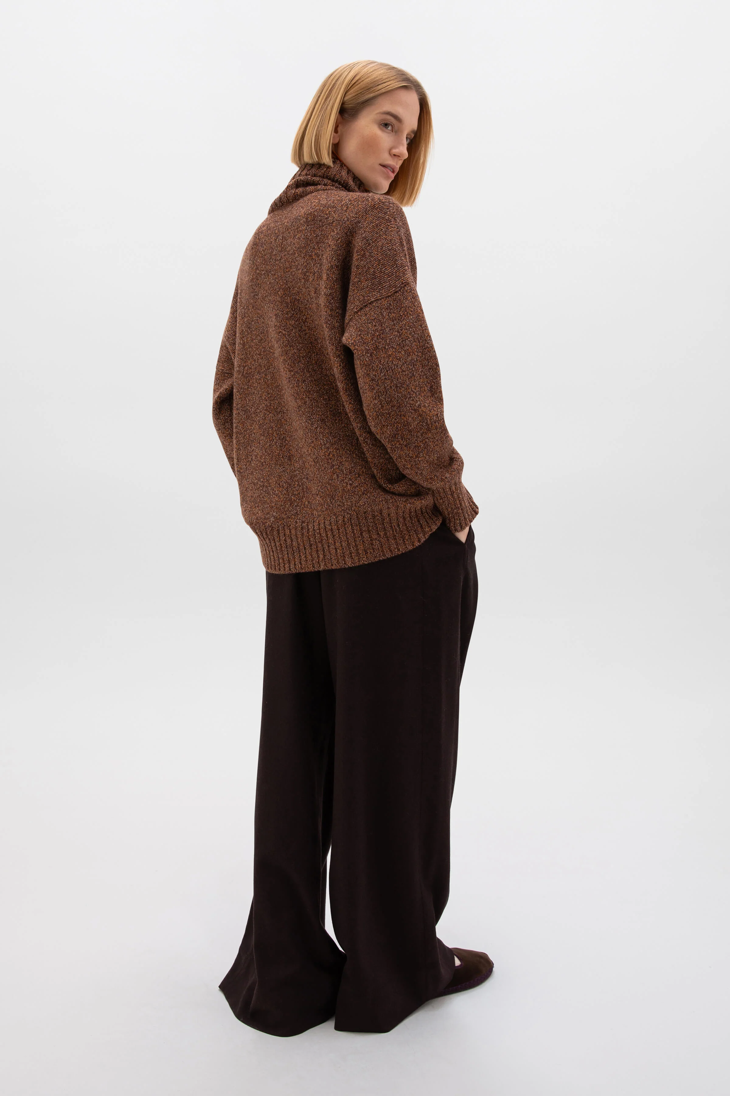 Slouchy Cashmere Marl Roll Neck Jumper - Image 3