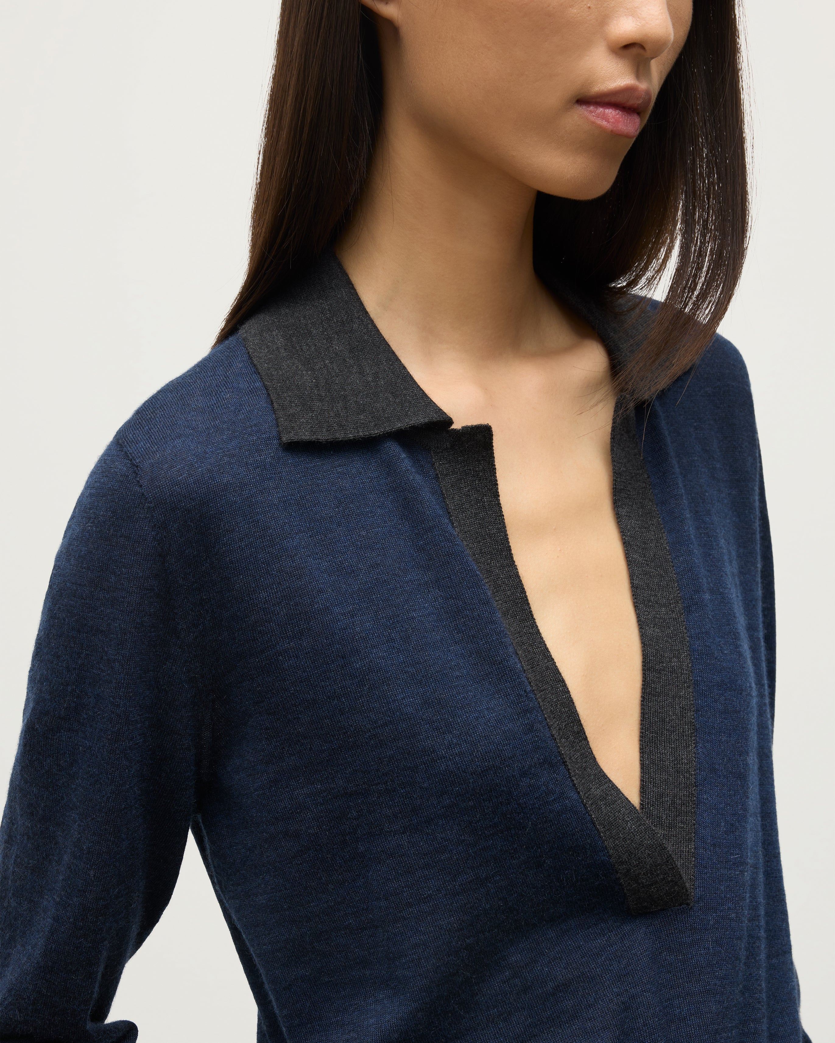 Dee Navy & Grey Superfine Cashmere Polo Shirt - Image 6