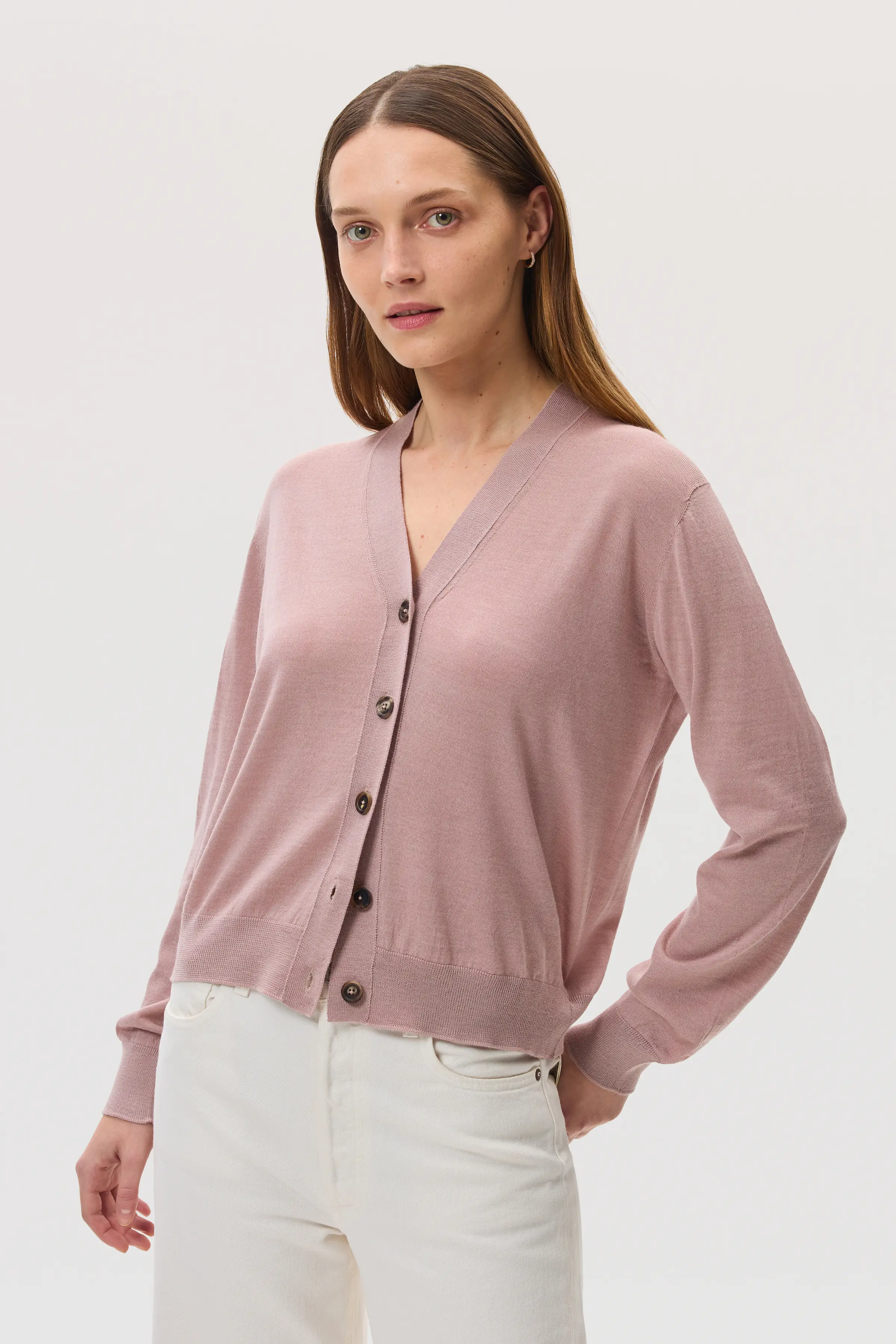 Superfine Merino Wool Pink Cardigan - Image 2