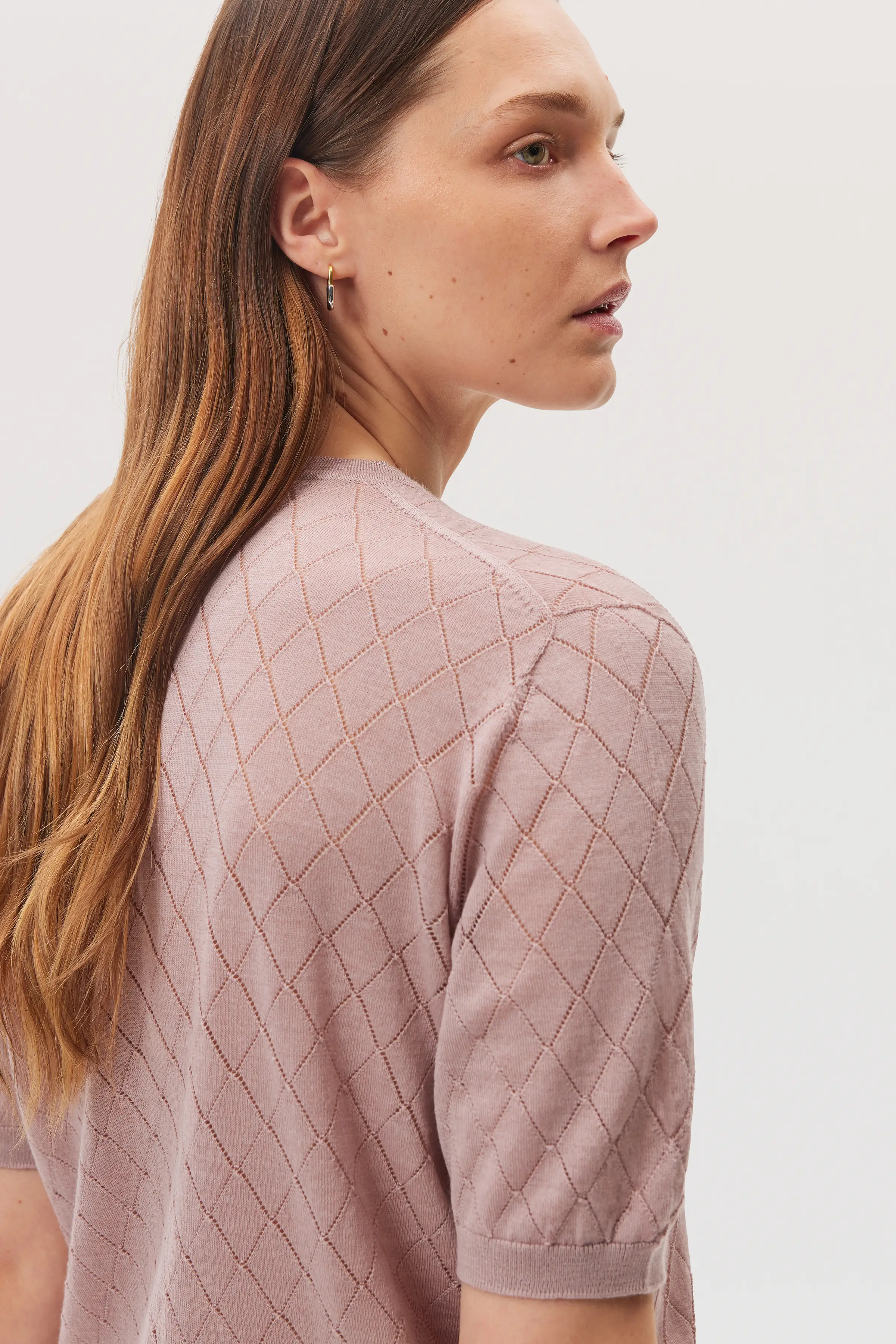 Superfine Merino Pointelle Argyle Pink T-Shirt - Image 3