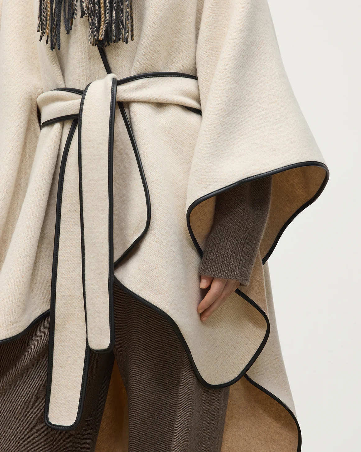 Cream Belted Cape with Leather Binding - Image 6