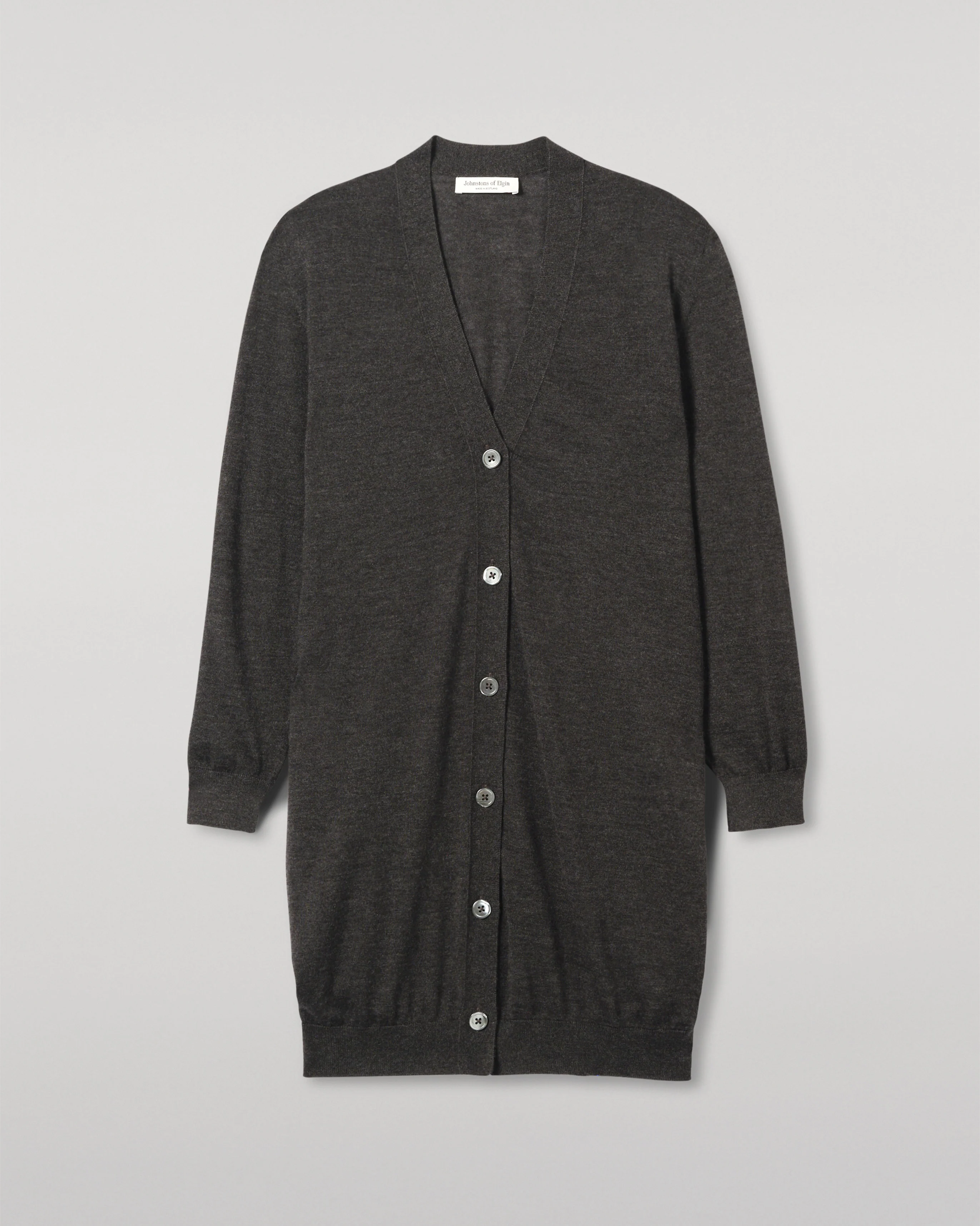 Elise Dark Grey Long Superfine Cashmere Cardigan - Image 2