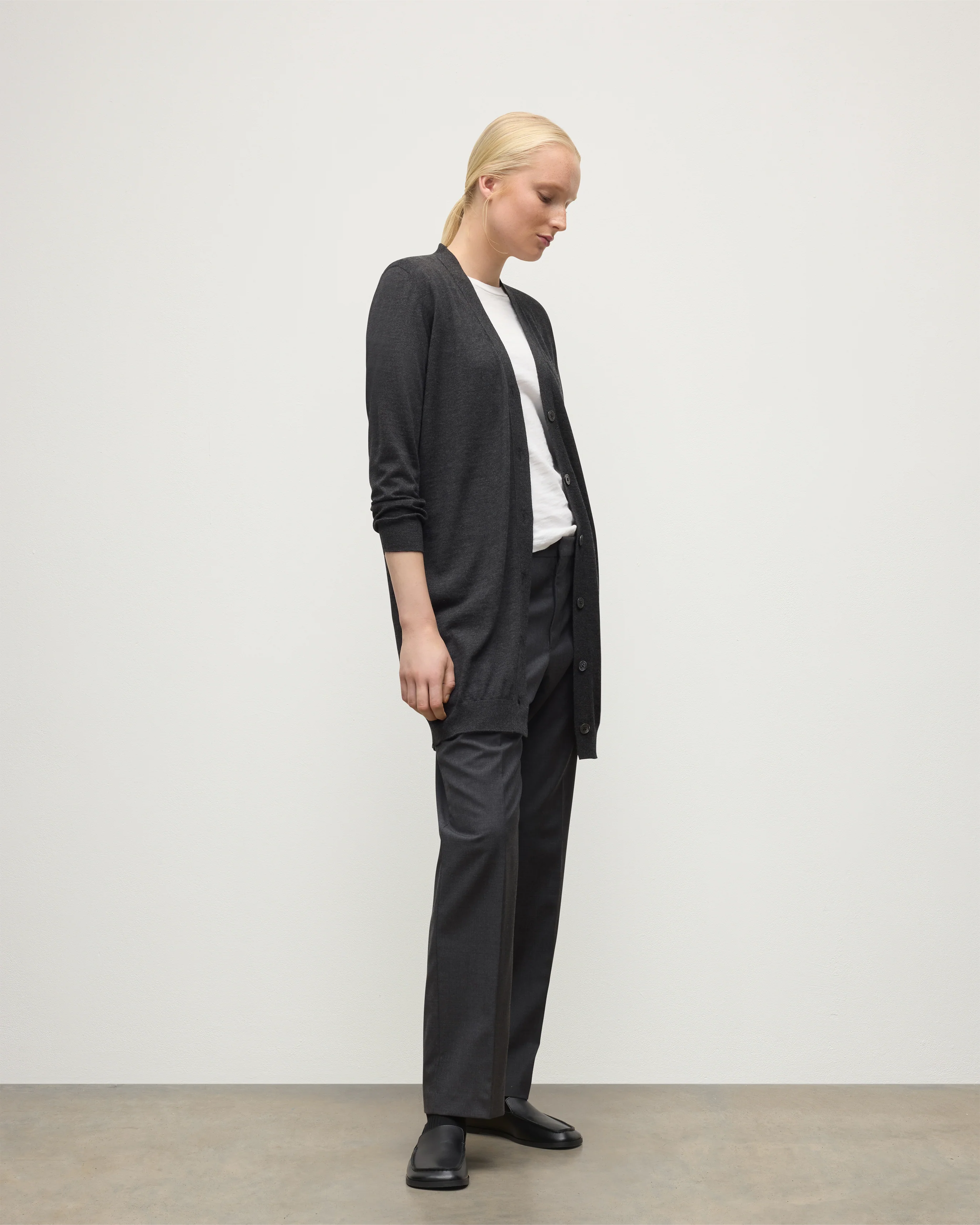 Elise Dark Grey Long Superfine Cashmere Cardigan - Image 3
