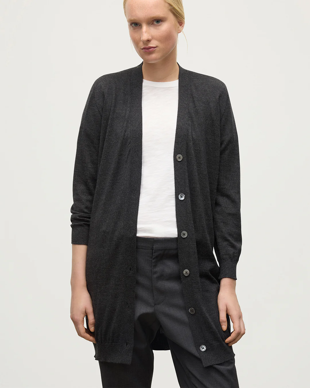 Elise Dark Grey Long Superfine Cashmere Cardigan - Image 5
