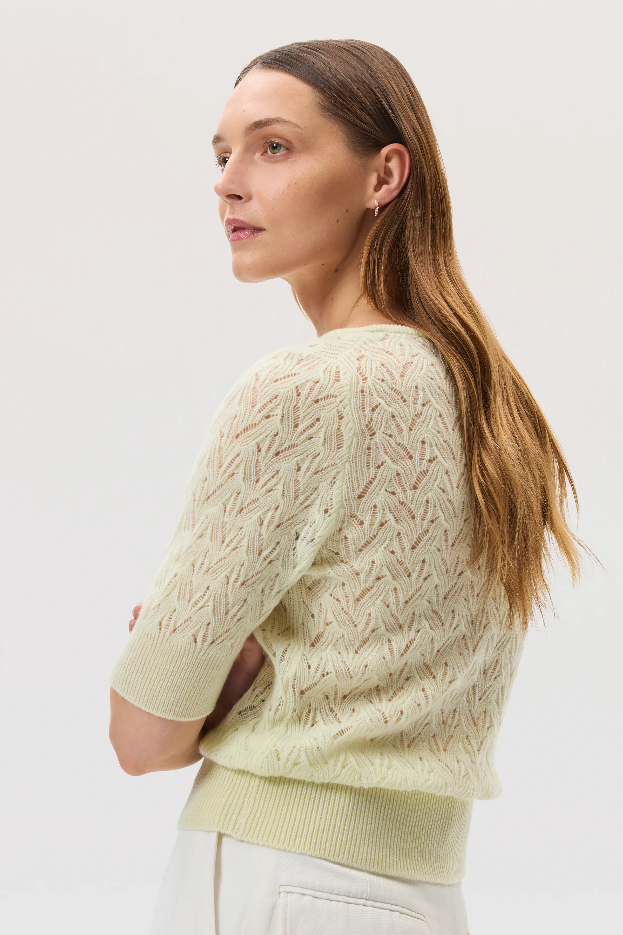 Feather Lace Light Yellow Cashmere Jumper - Image 3
