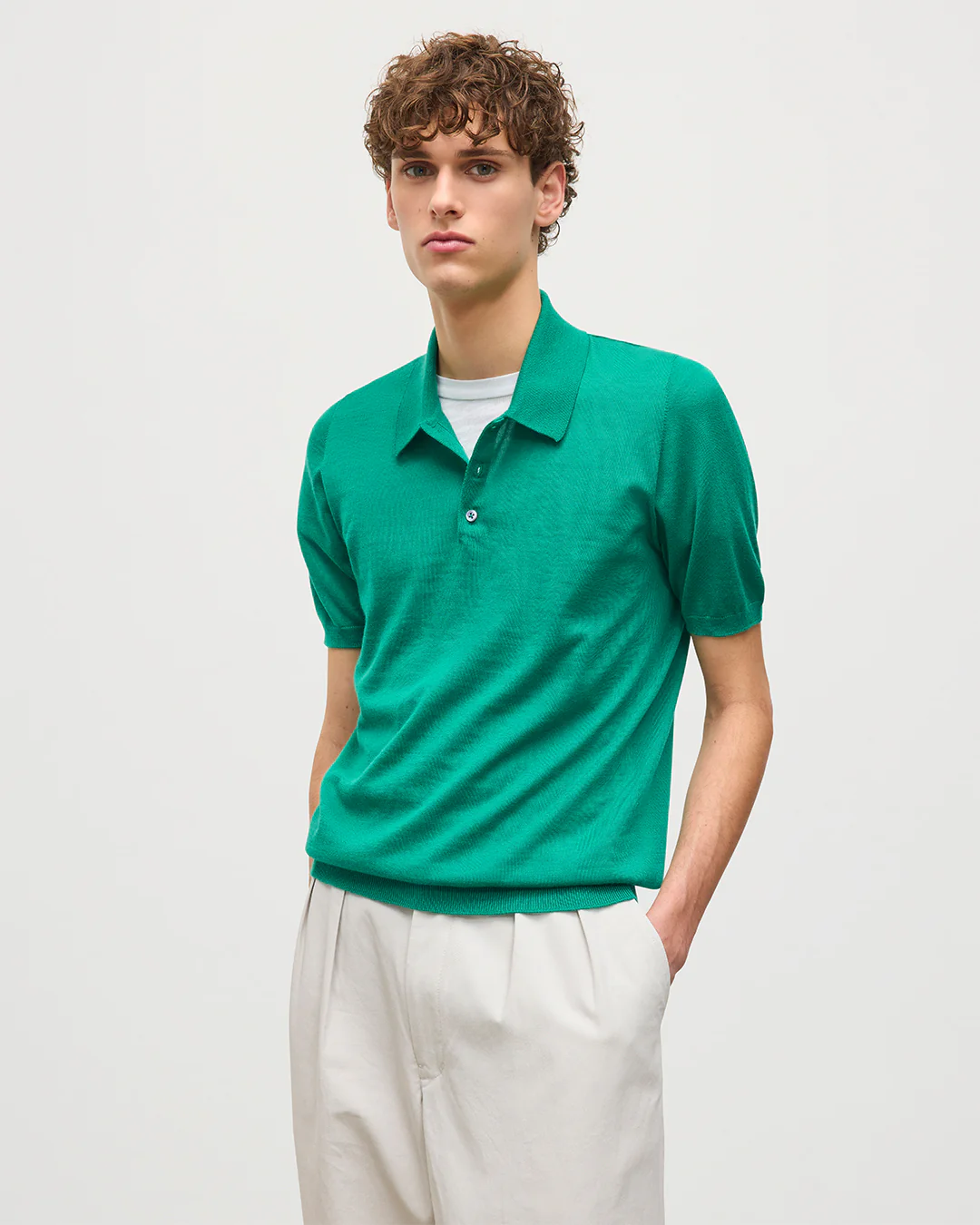 Fin Bright Green Superfine Cashmere Polo Shirt - Image 5