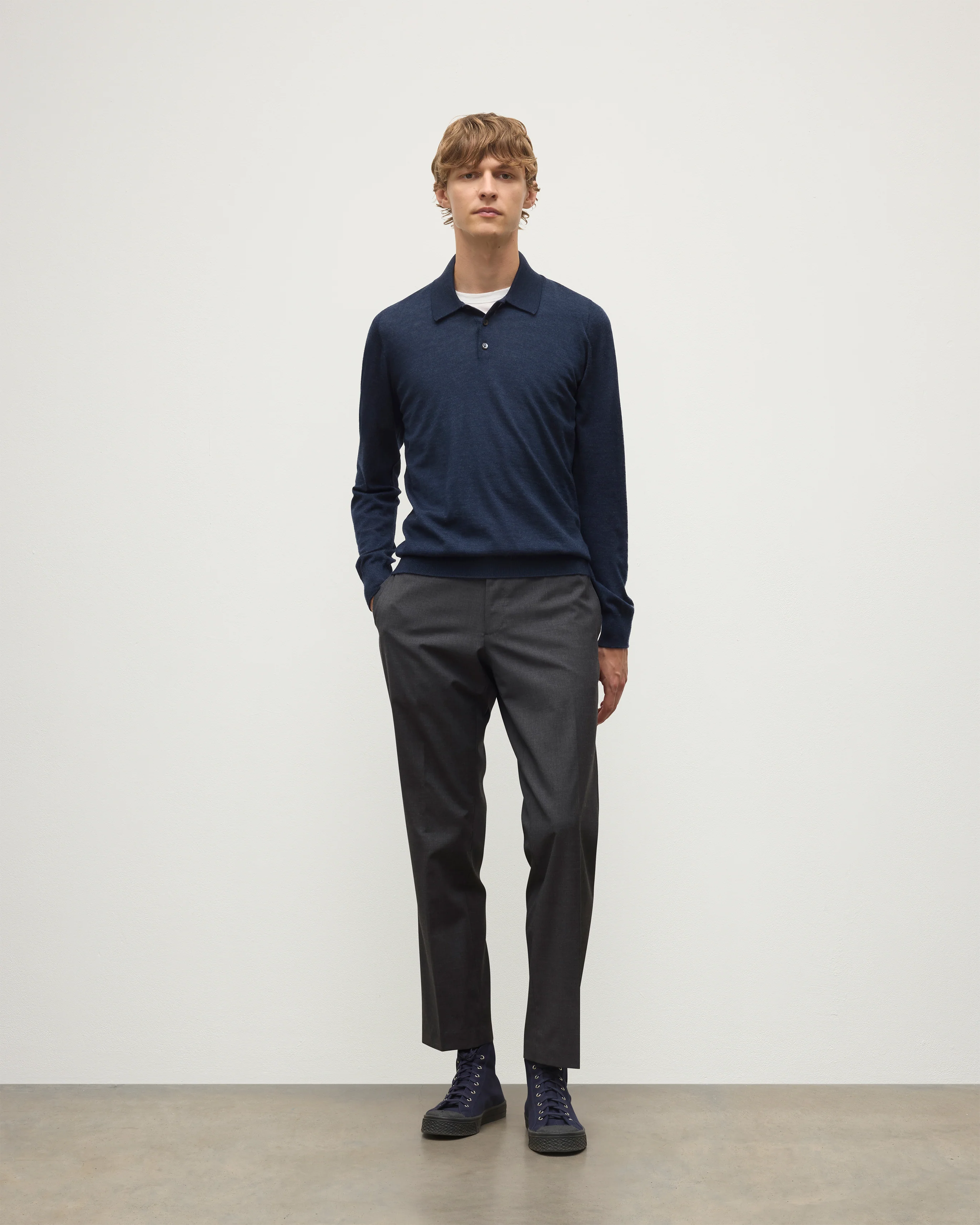 Fin Navy Superfine Cashmere Polo Shirt