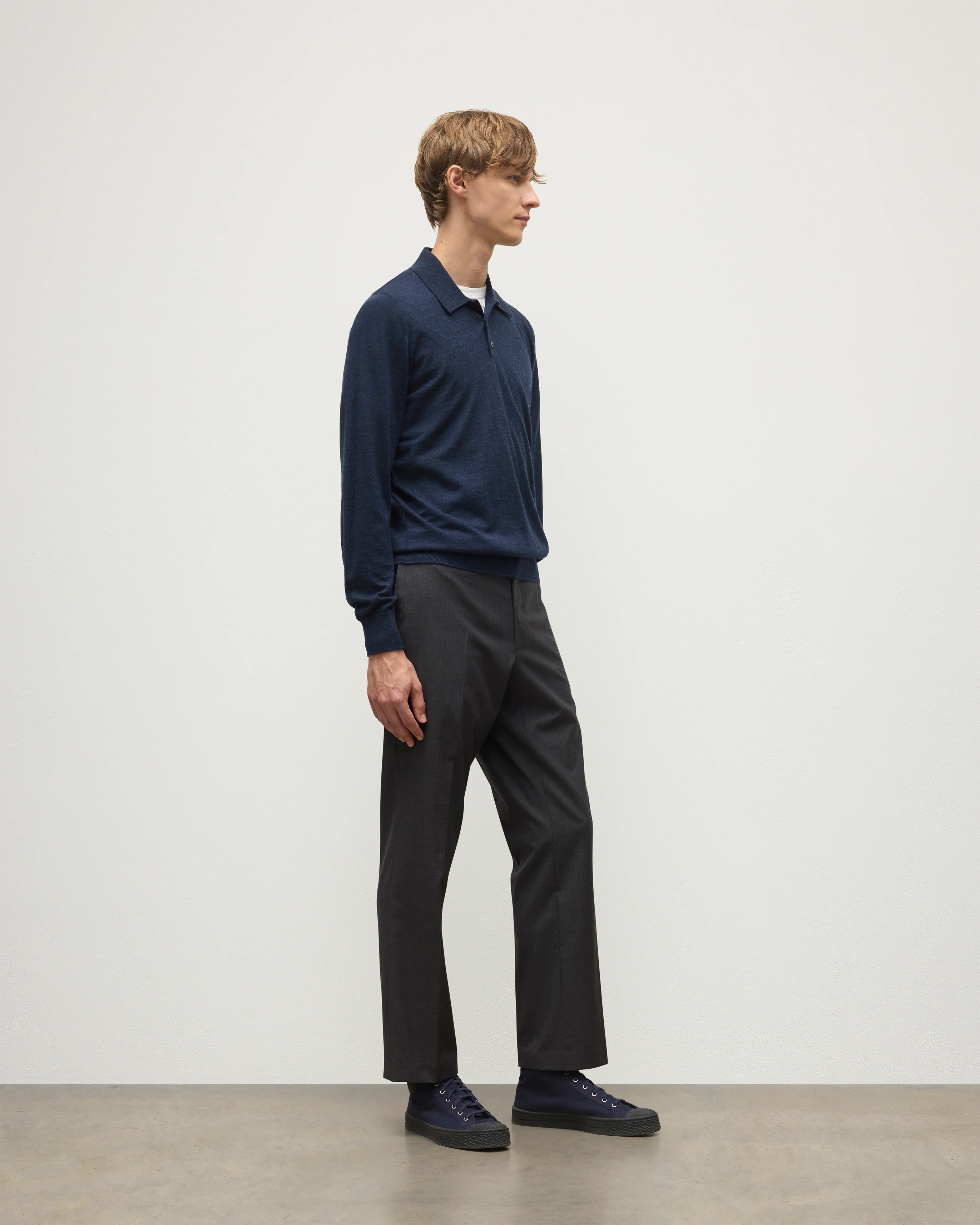 Fin Navy Superfine Cashmere Polo Shirt - Image 3