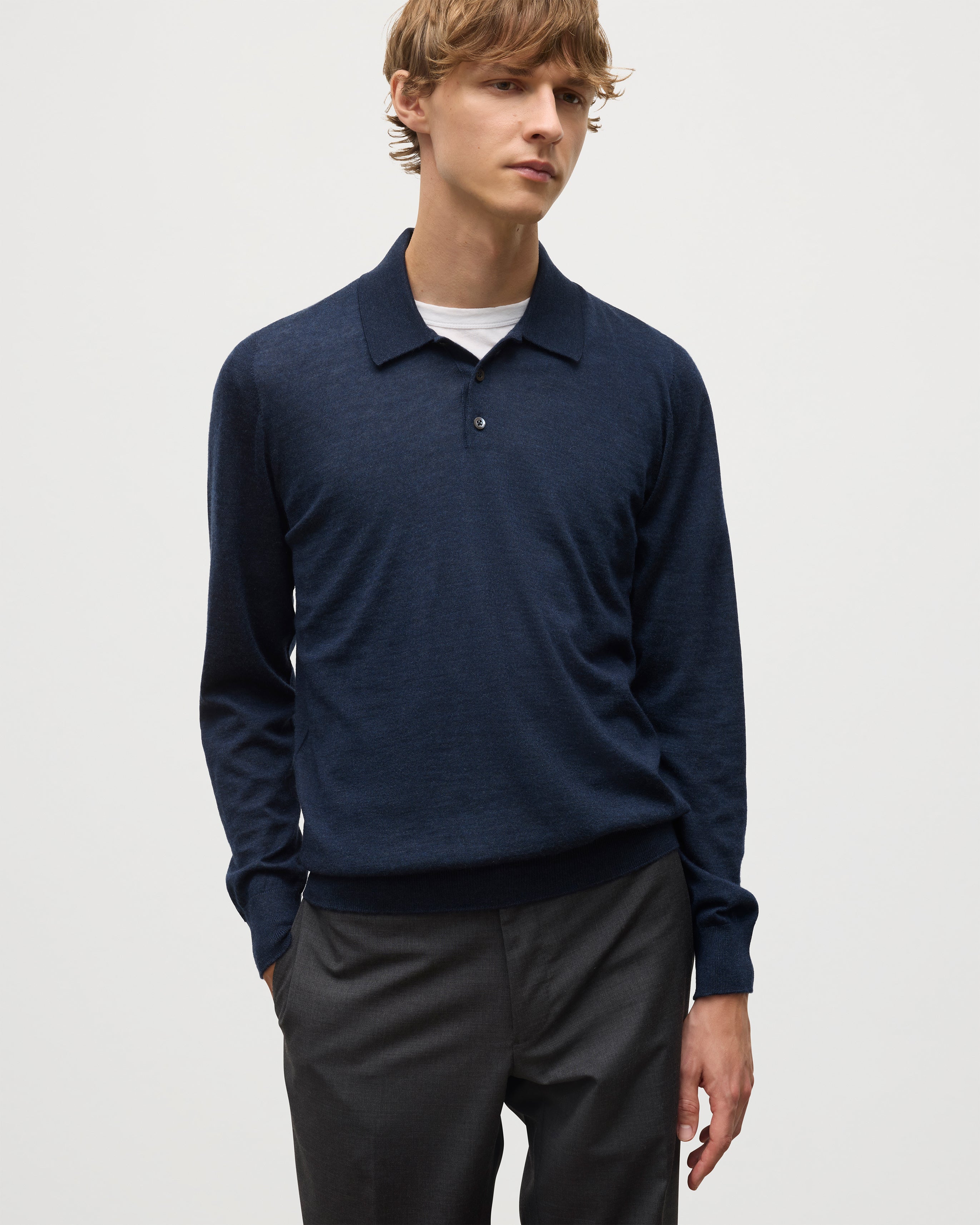 Fin Navy Superfine Cashmere Polo Shirt - Image 5