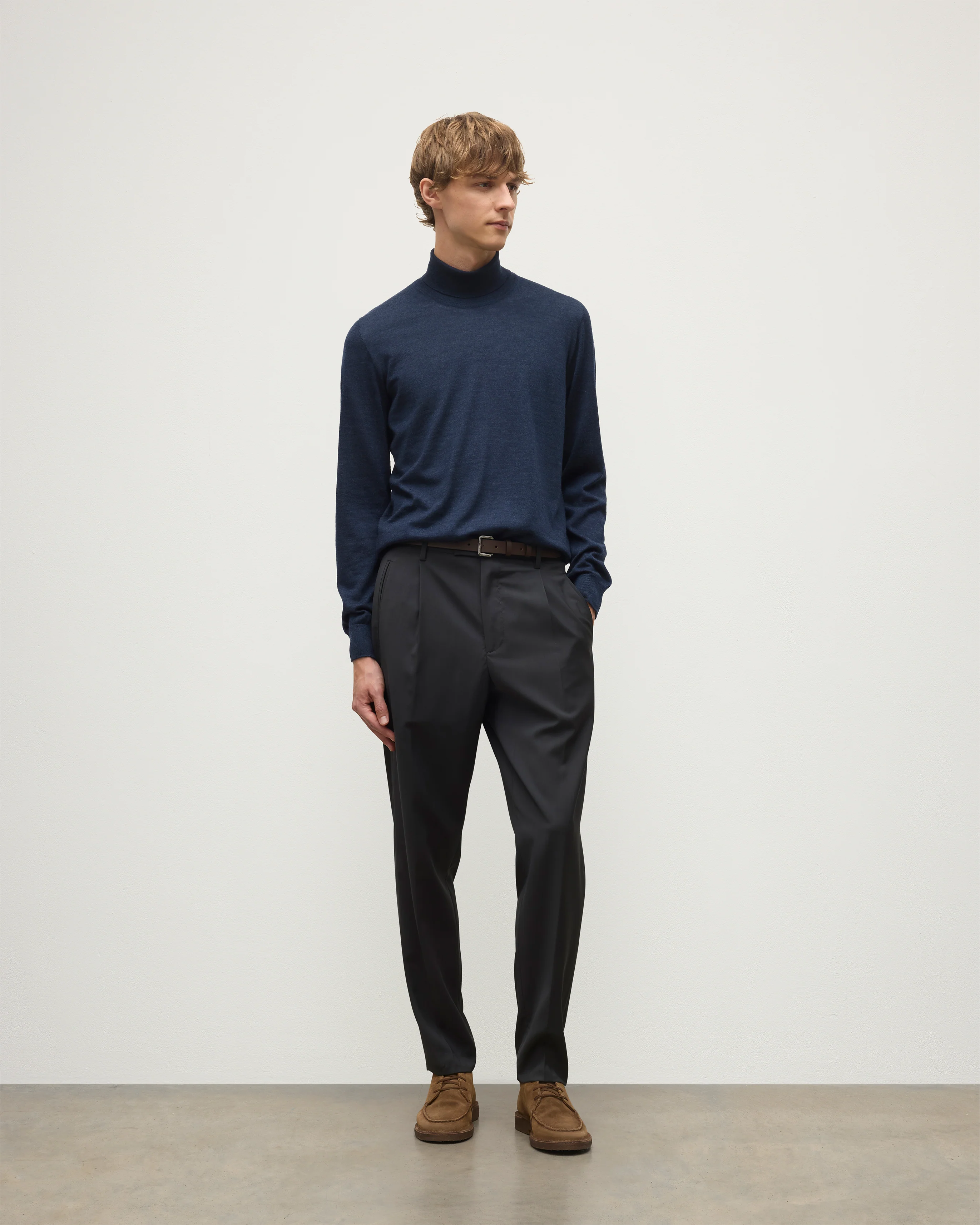 Fin Navy Cashmere Roll Neck Jumper