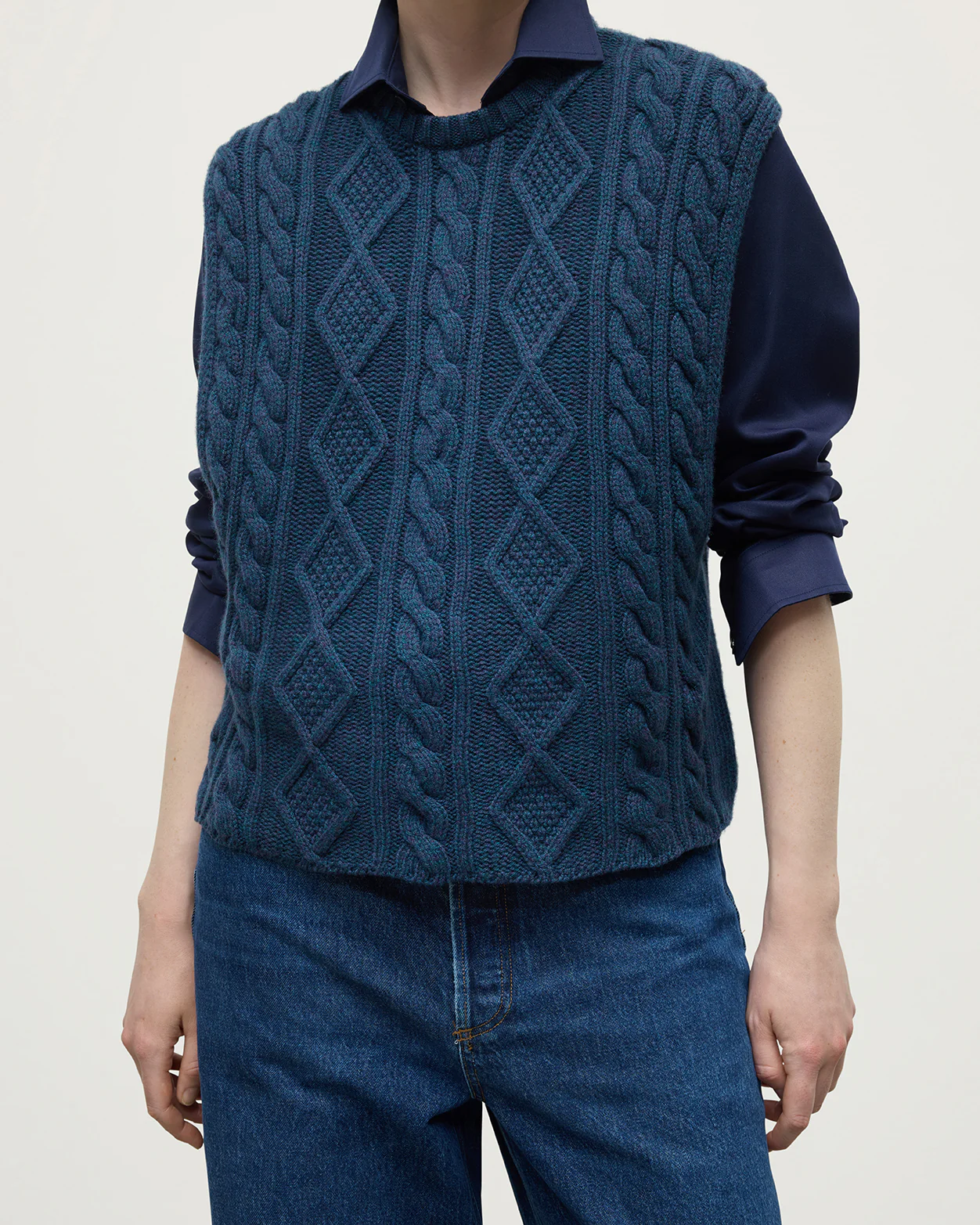 Aran Cable Navy Cashmere Tank - Image 5