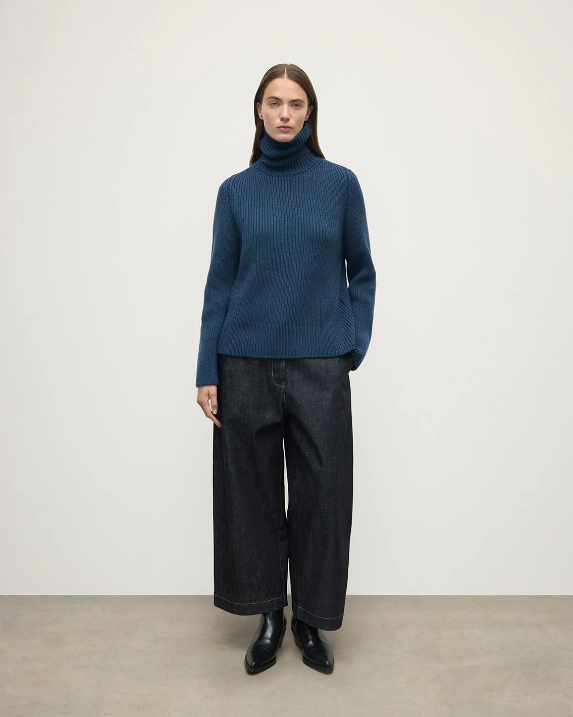 Roll-Collar Navy Cashmere Jumper