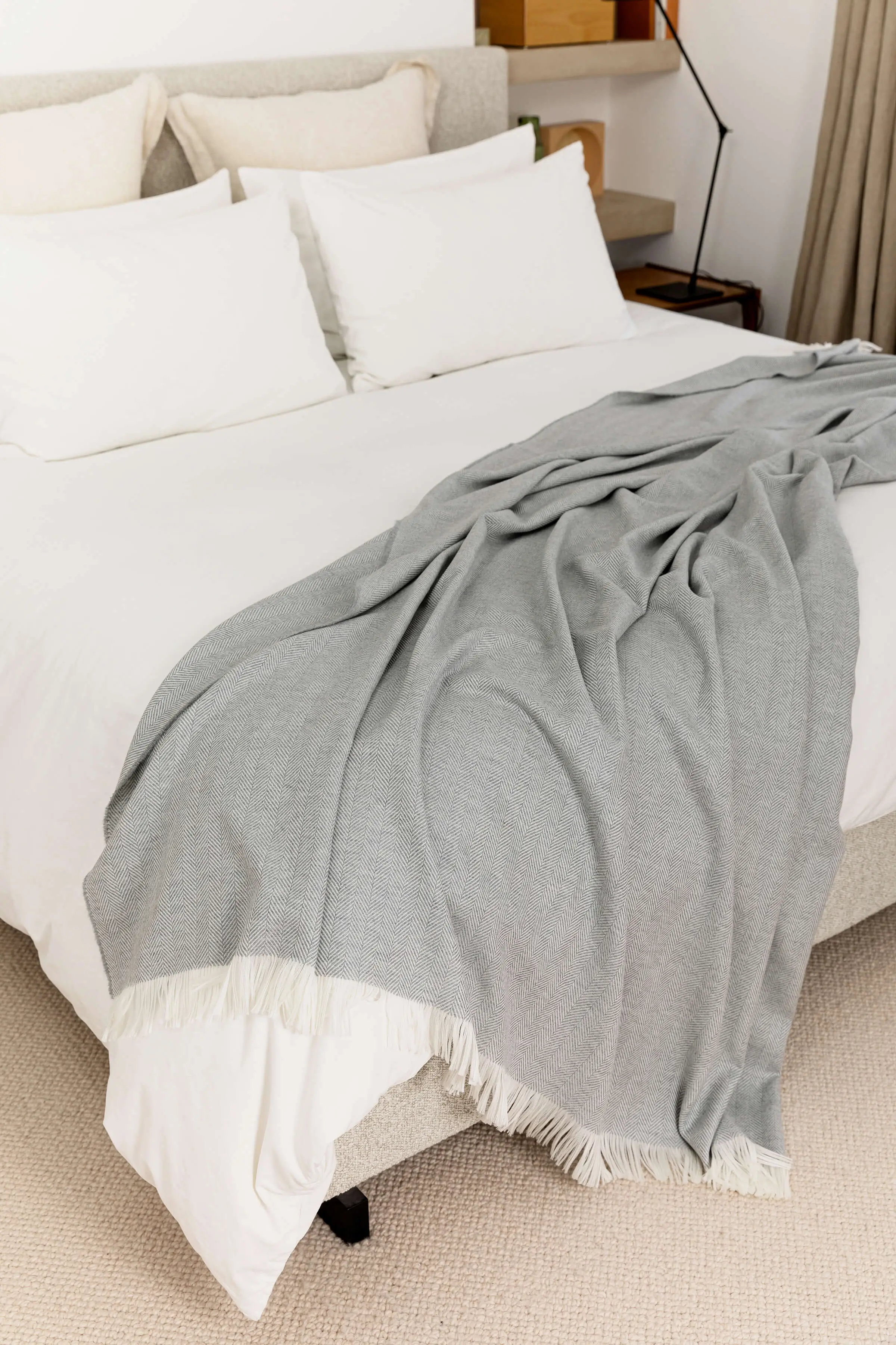 Herringbone Merino Bed Throw in Mist - Image 3