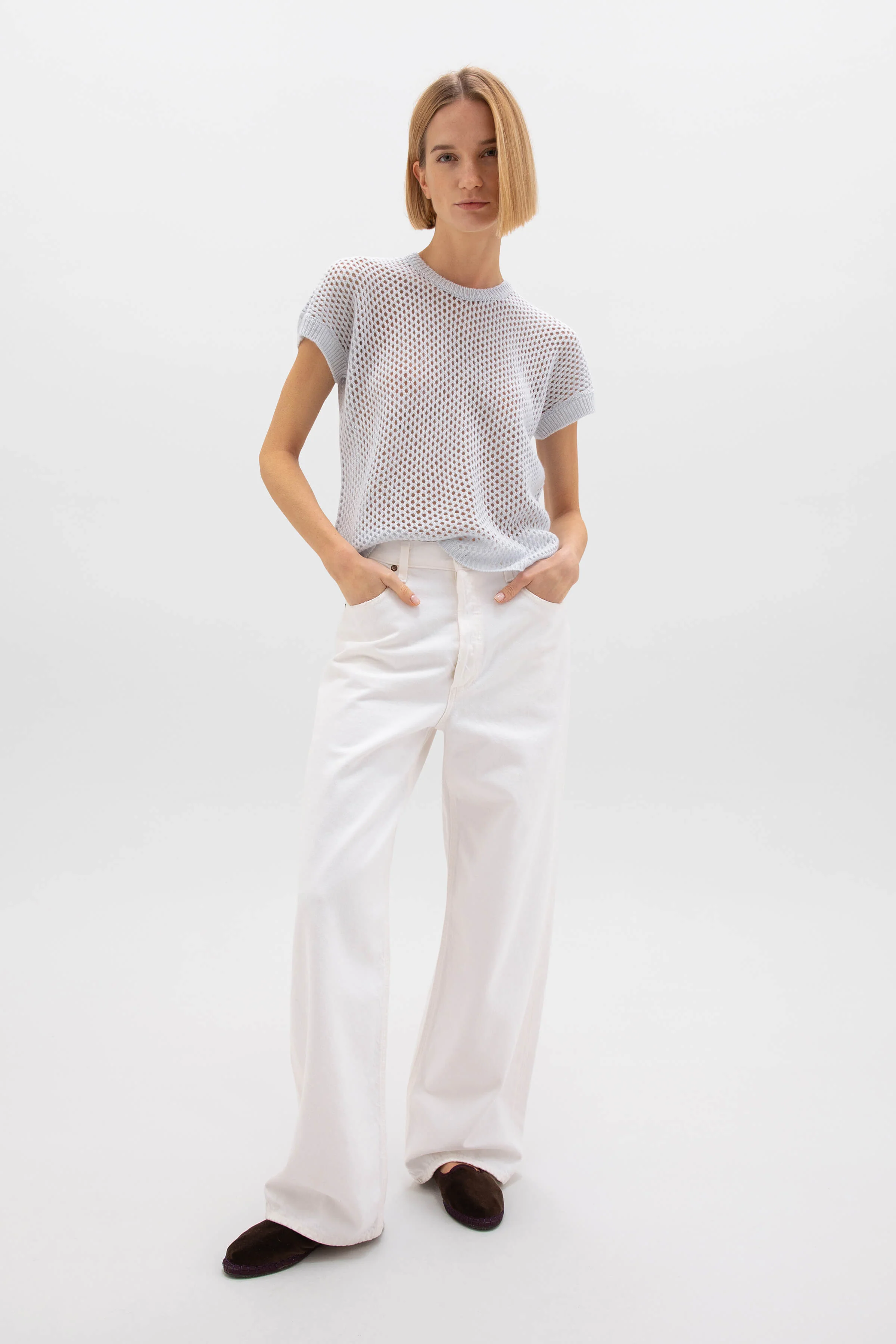 Crochet Light Blue Cashmere T-Shirt - Image 2