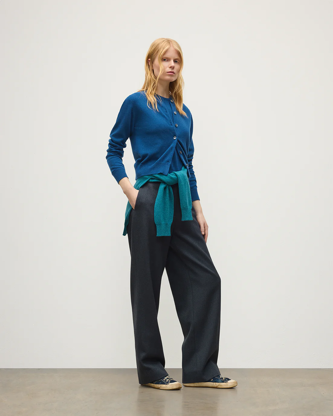 Iris Classic Blue Cashmere Cardigan - Image 3