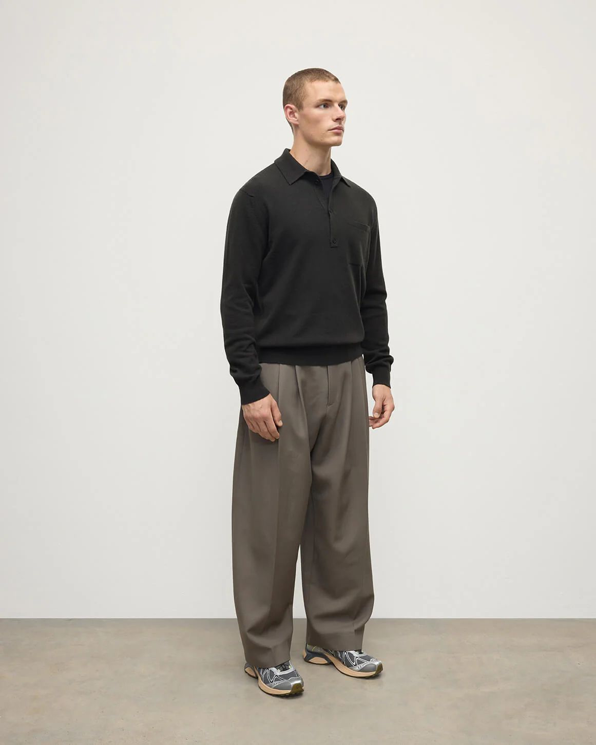 Cashmere Long Sleeve Dark Grey Polo Shirt - Image 3
