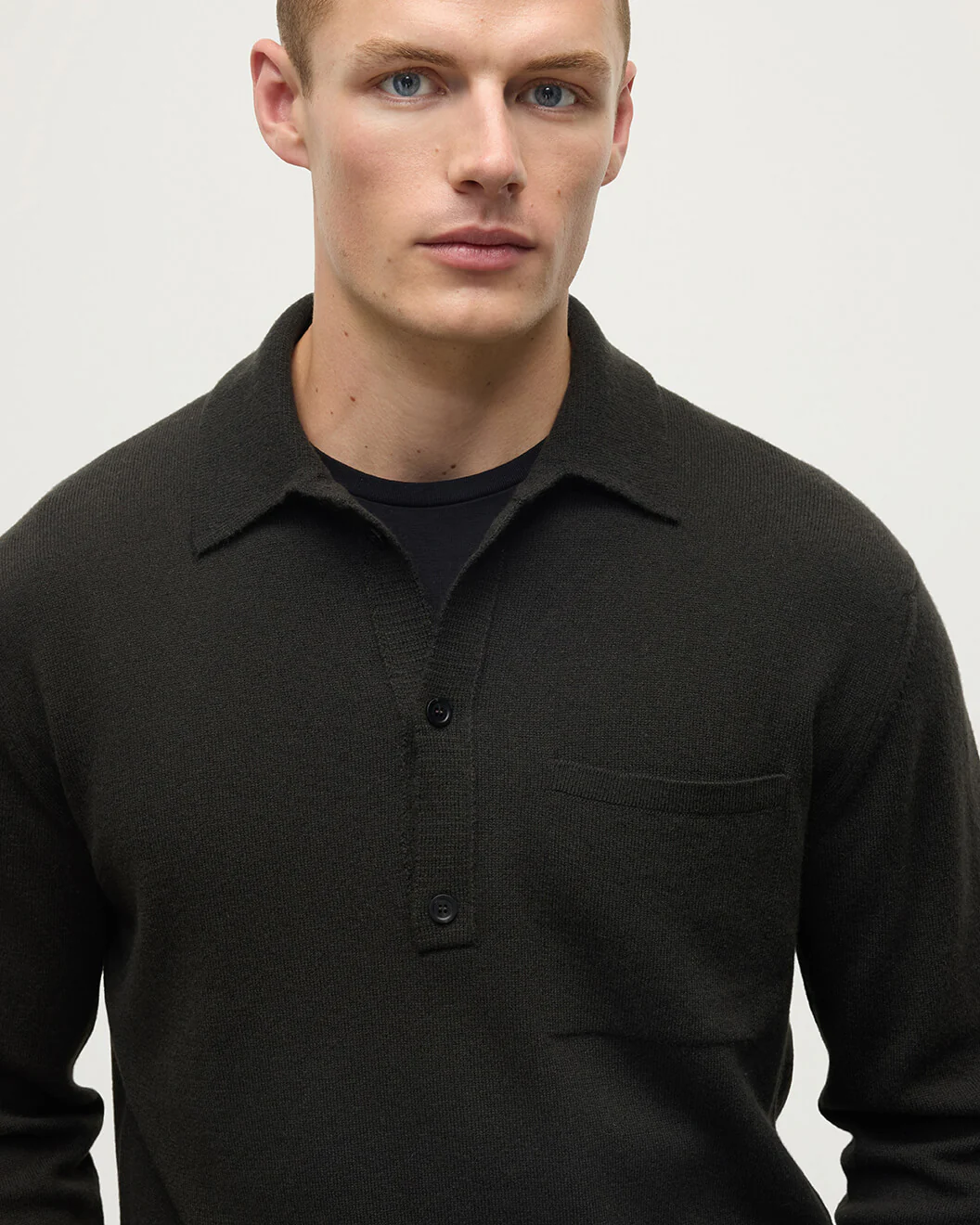Cashmere Long Sleeve Dark Grey Polo Shirt - Image 5