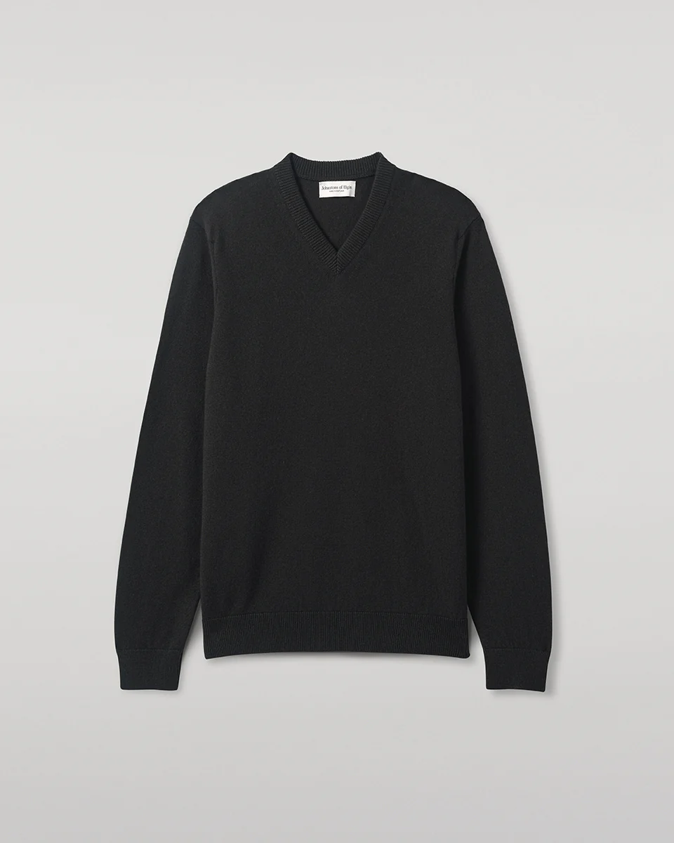 Classic Cashmere Dark Grey V Neck Jumper - Image 2