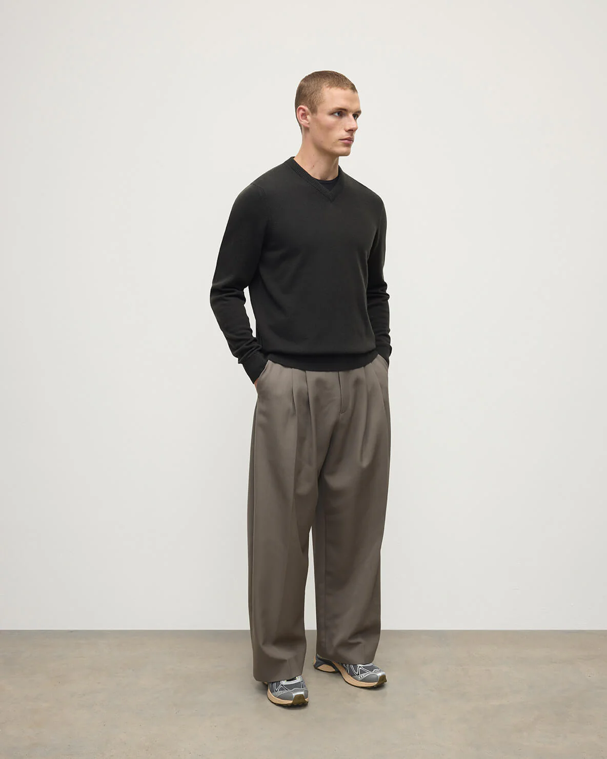 Classic Cashmere Dark Grey V Neck Jumper - Image 3