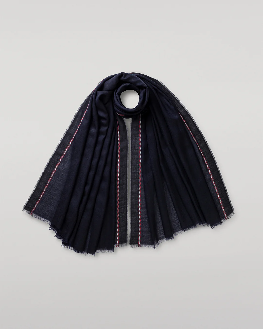 Ives Chevron Border Navy Cashmere Scarf